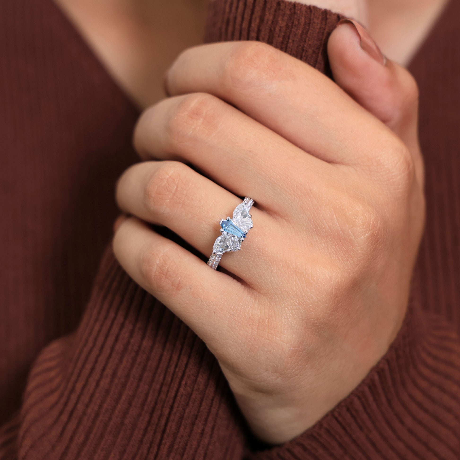 Delicate Butterfly Kite Trilogy Engagement Ring in 14K Solid Gold, 1.74 TCW Kite/Butterfly Cut Lab Created Diamond, Gift for Her, Promise Ring