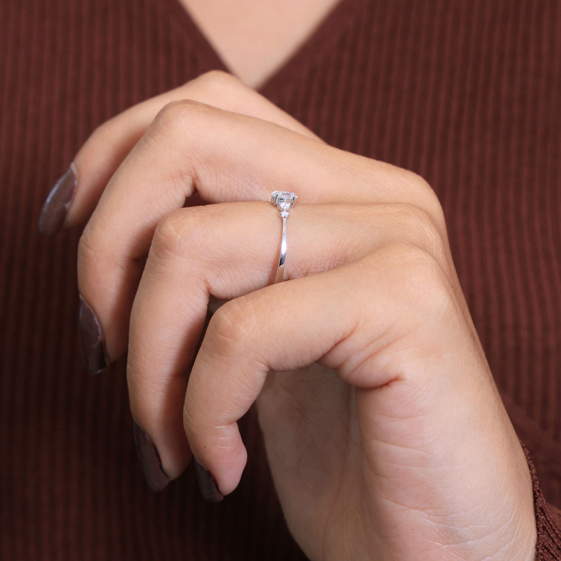 Minimalist Marquise Statement Engagement Ring in 14K Solid Gold, 0.14 CT Marquise Cut Lab Created Diamond, Dainty Ring, Wedding Gift For Wife