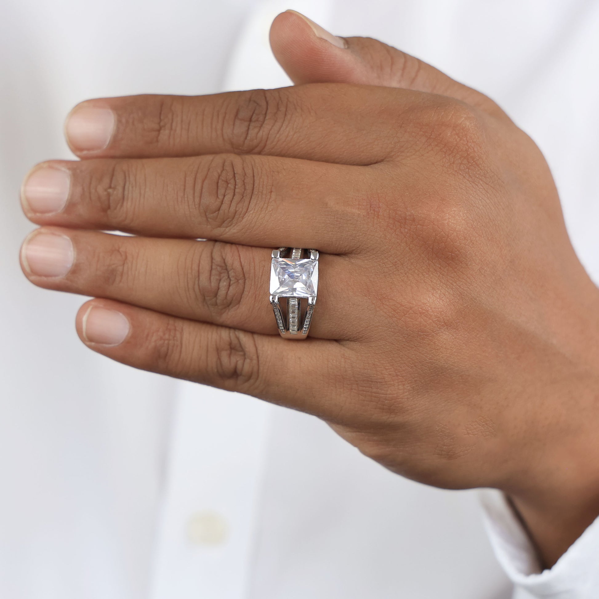 Radiant Cut Split Shank Three Row Pave Engagement Ring in Lab Grown Diamond-14k Solid Gold, Men's Elegant Jewelry, Wedding Ring For Him