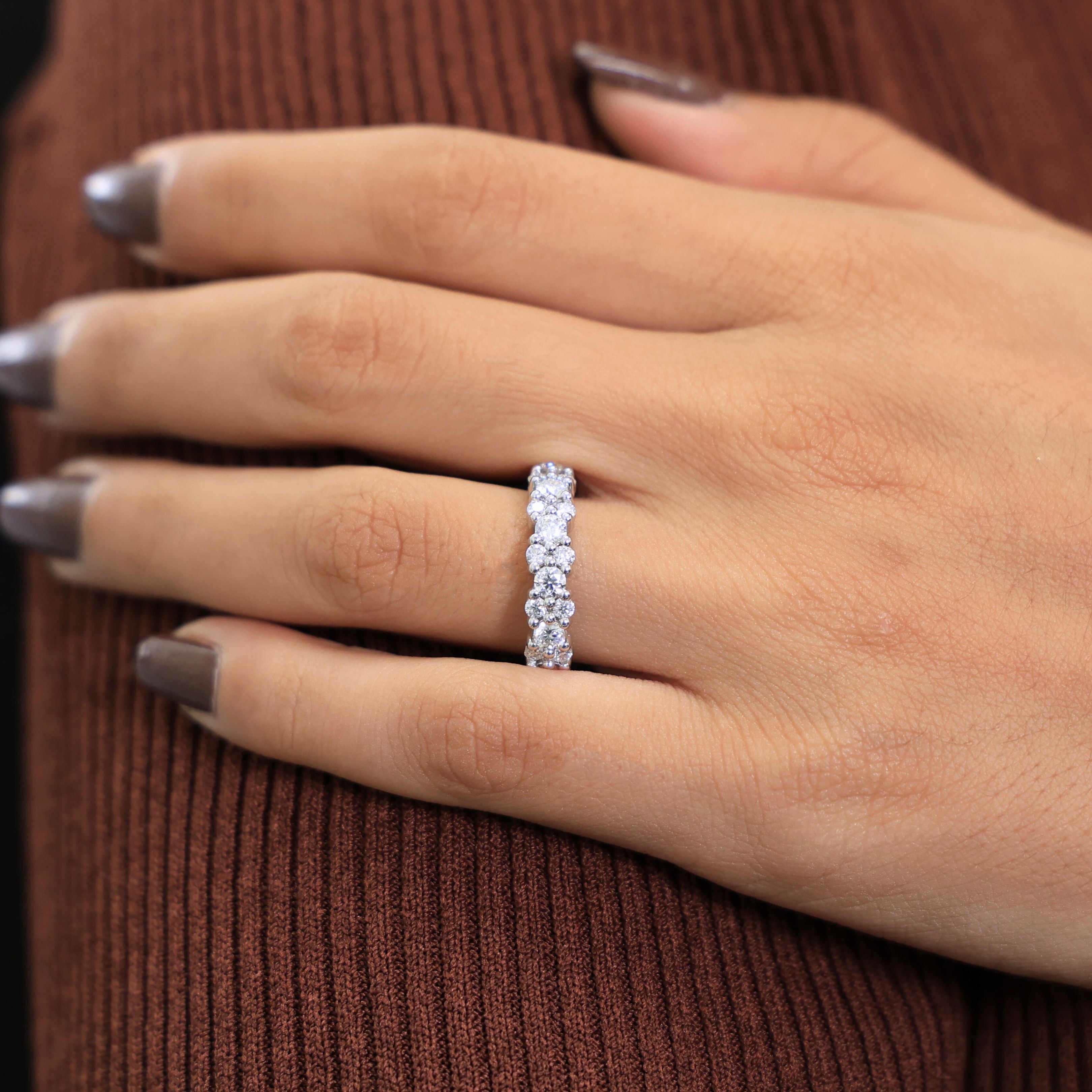 Bold Double Row Cluster Eternity Wedding Ring in 14K Solid Gold, 2.21 TCW Round Cut Lab Created Diamonds, Bridal Jewelry, Birthday Gift for Her