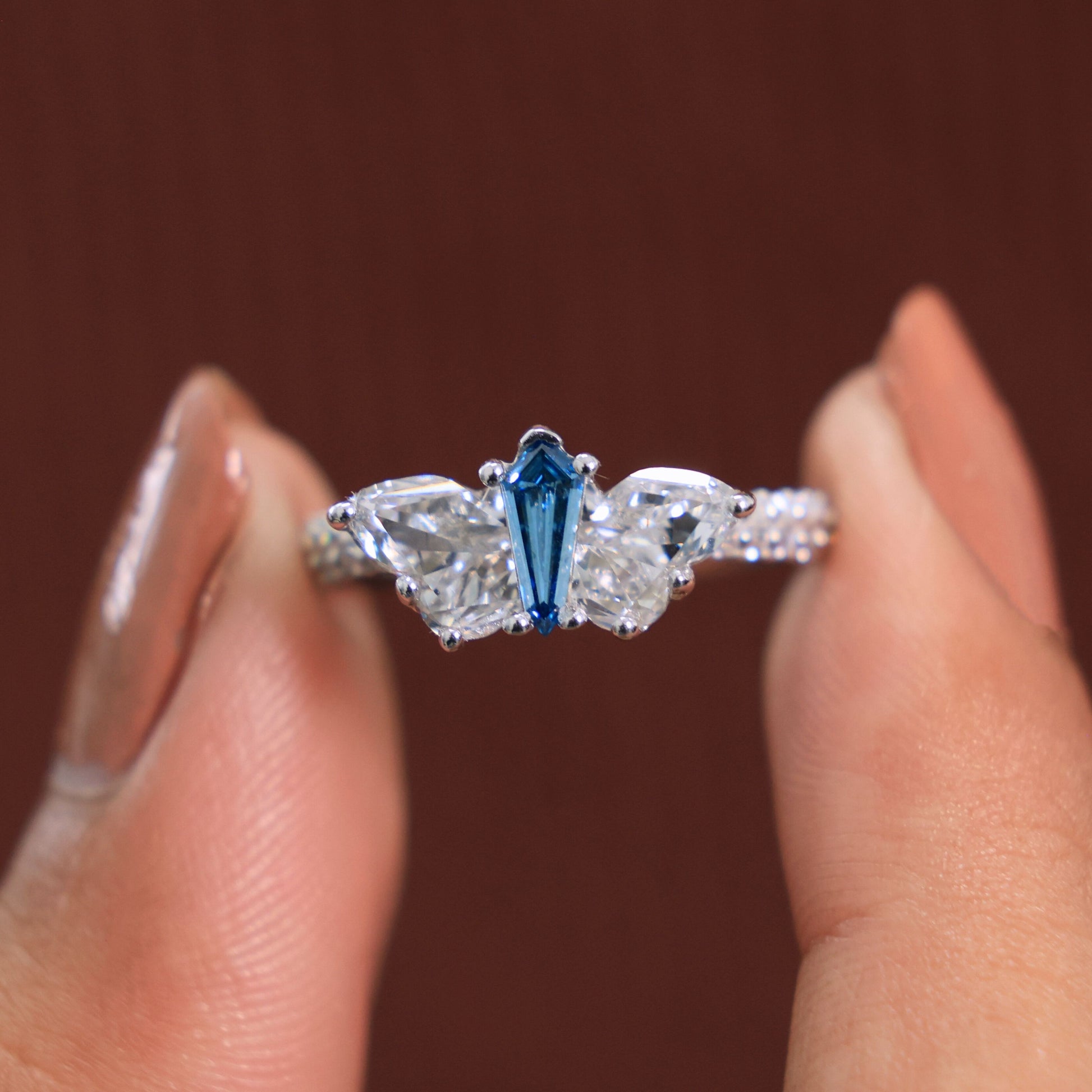 Delicate Butterfly Kite Trilogy Engagement Ring in 14K Solid Gold, 1.74 TCW Kite/Butterfly Cut Lab Created Diamond, Gift for Her, Promise Ring