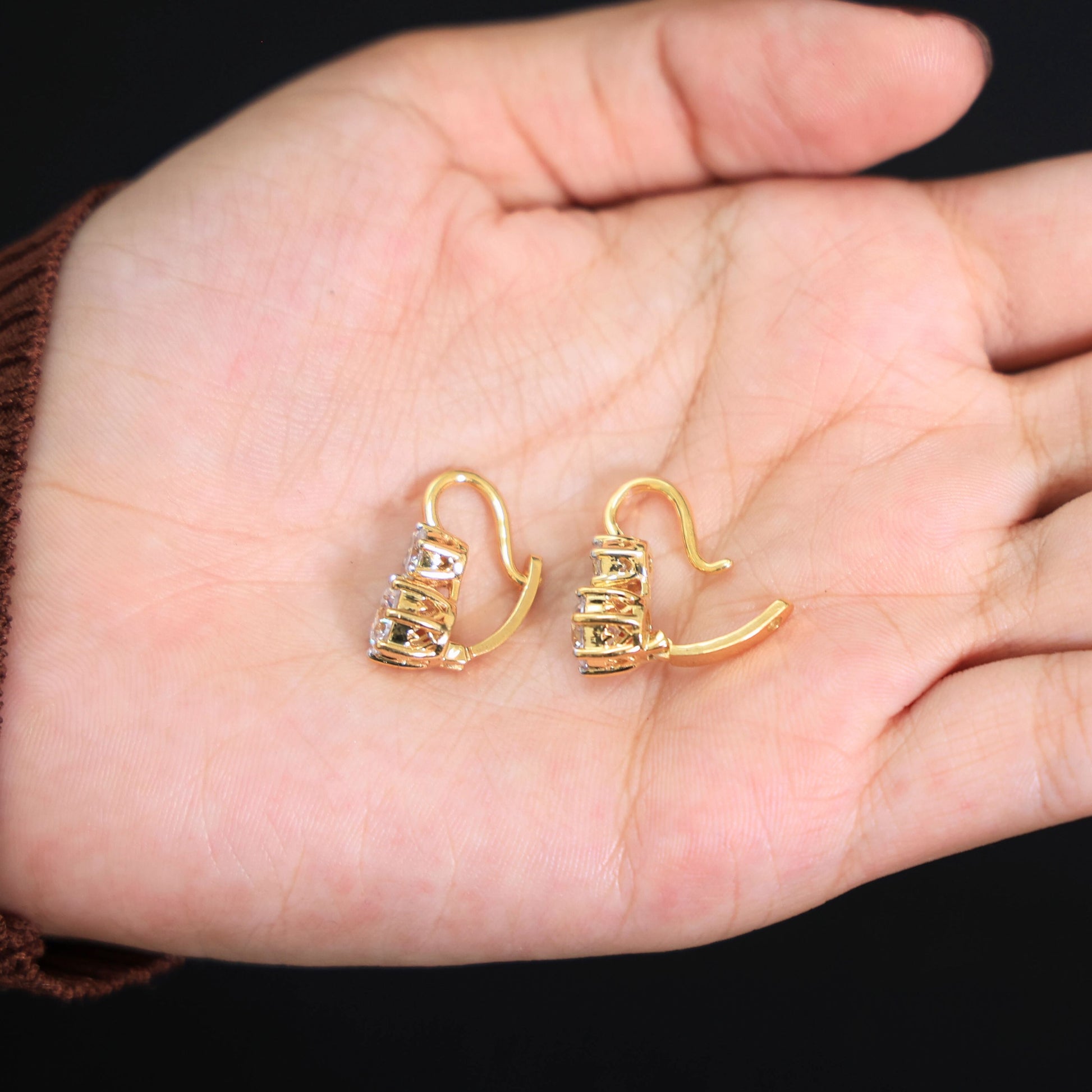 Two-Stone Round Drop Wedding Earrings in 14k Rose Gold,2.72 TCW Round Cut Lab Created Diamonds, Bridal Jewelry, Anniversary Gift for Her, Lever Back Closure