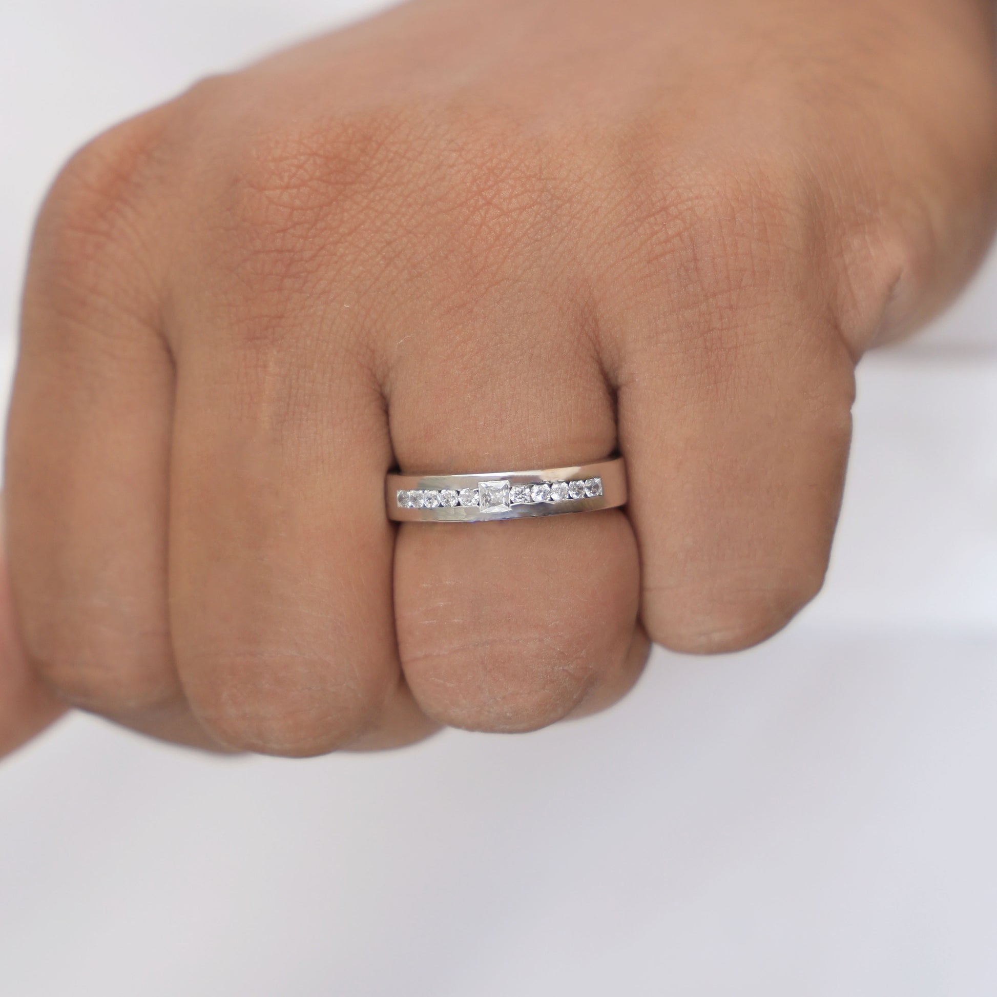 Modern Princess Accent Channel-Set Round Wedding Band in 14k Solid Gold,0.53 TCW Princess/Round Cut Lab Grown Diamonds, Promise Ring For Him