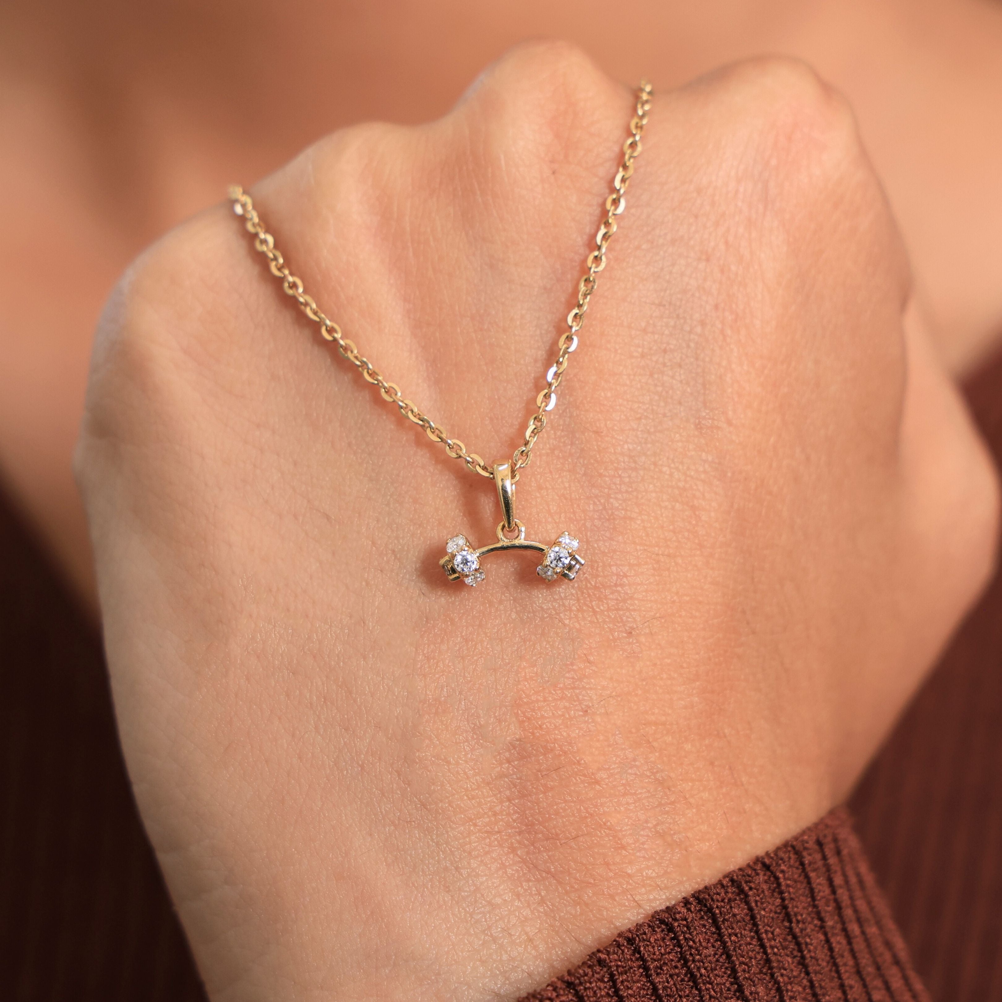 Trendy Dumbbell Cluster Pendant in 14k Solid Gold, 0.37 TCW Round Cut Lab Diamonds, Trainer Jewelry, Anniversary Gift for Her