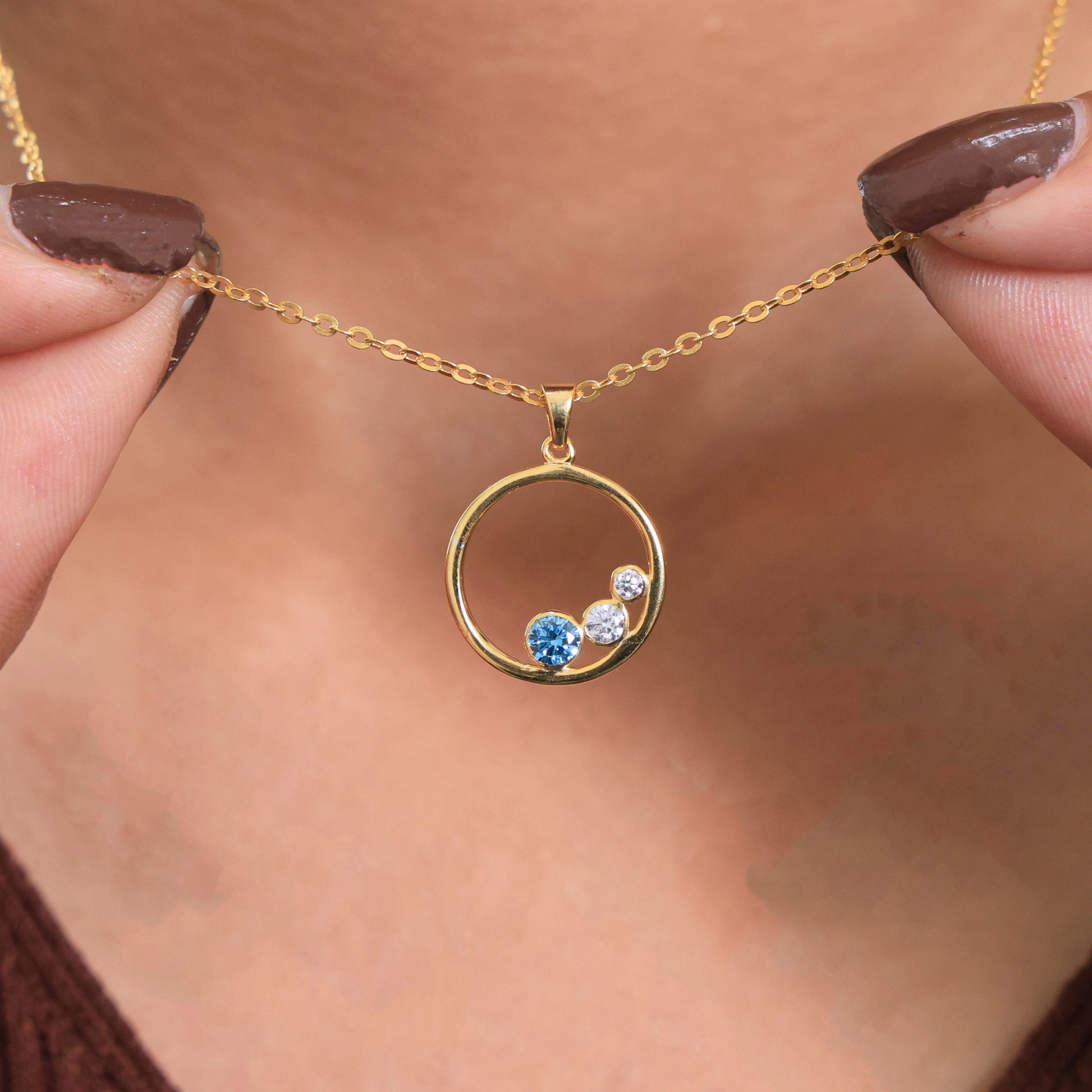 Floating Three Stone Circle Wedding Pendant in 14K Solid Gold, 0.30 TCW Round Cut Gemstone/Lab Created Diamond, Everyday Gift for Wife, Anniversary Jewelry