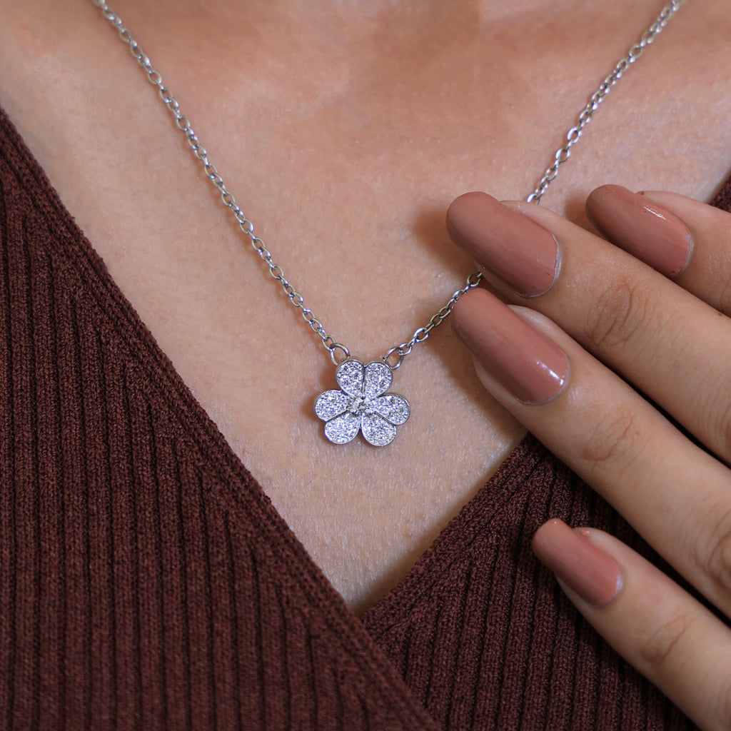 Rounded Petal Floral Wedding Pendant in 14K Solid Gold 0.44 TCW Round Cut Lab Created Diamonds, Bridesmaid Jewelry, Gift for Her