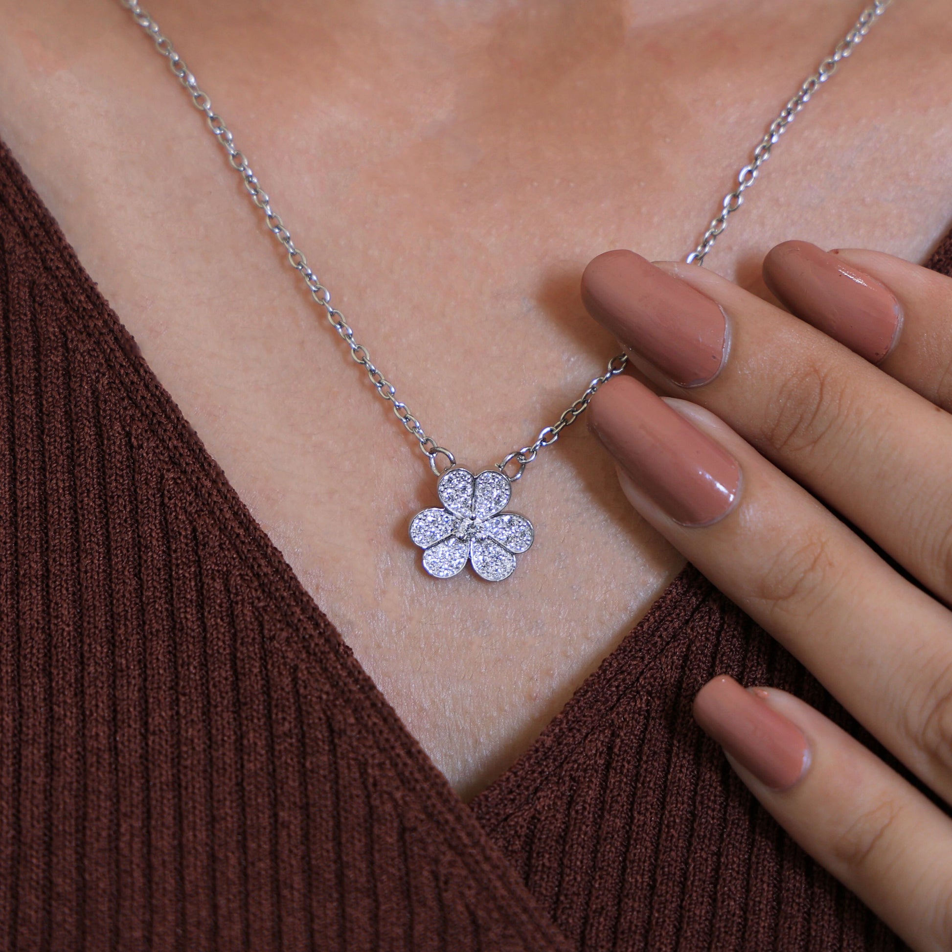 Rounded Petal Floral Wedding Pendant in 14K Solid Gold 0.44 TCW Round Cut Lab Created Diamonds, Bridesmaid Jewelry, Gift for Her