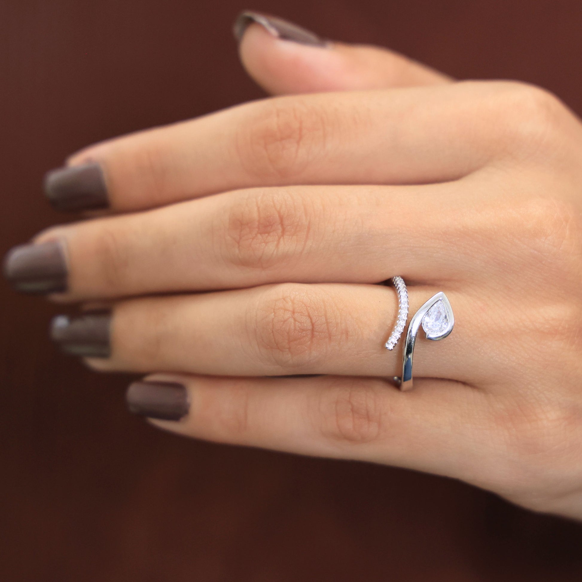 Modern Open Wrap Pear Solitaire Engagement Ring in Lab Diamond – 14k Solid Gold, Wedding Gift for Her, Handmade Bridal Jewelry
