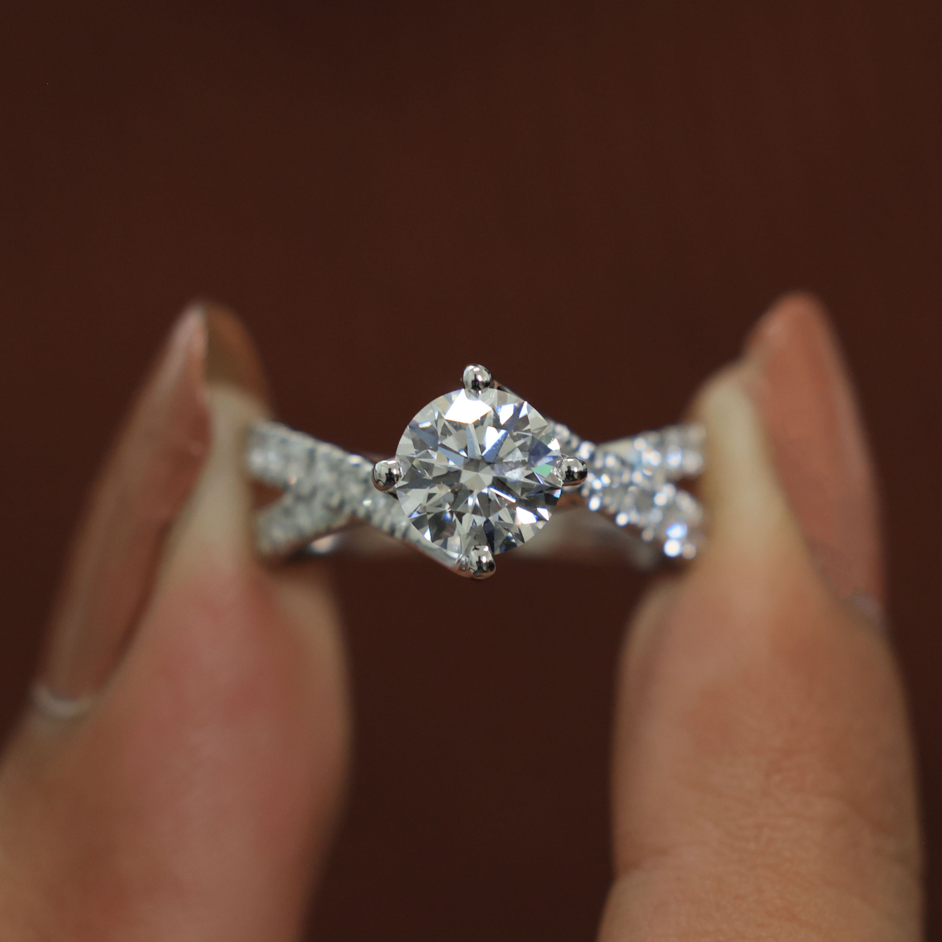 Twist Crossover Pavé Solitaire Engagement Ring in 14k Solid Gold, 1.00 CT Round Cut Lab Grown Diamond, Bypass Ring, Anniversary Gift for Her, Handmade Jewelry