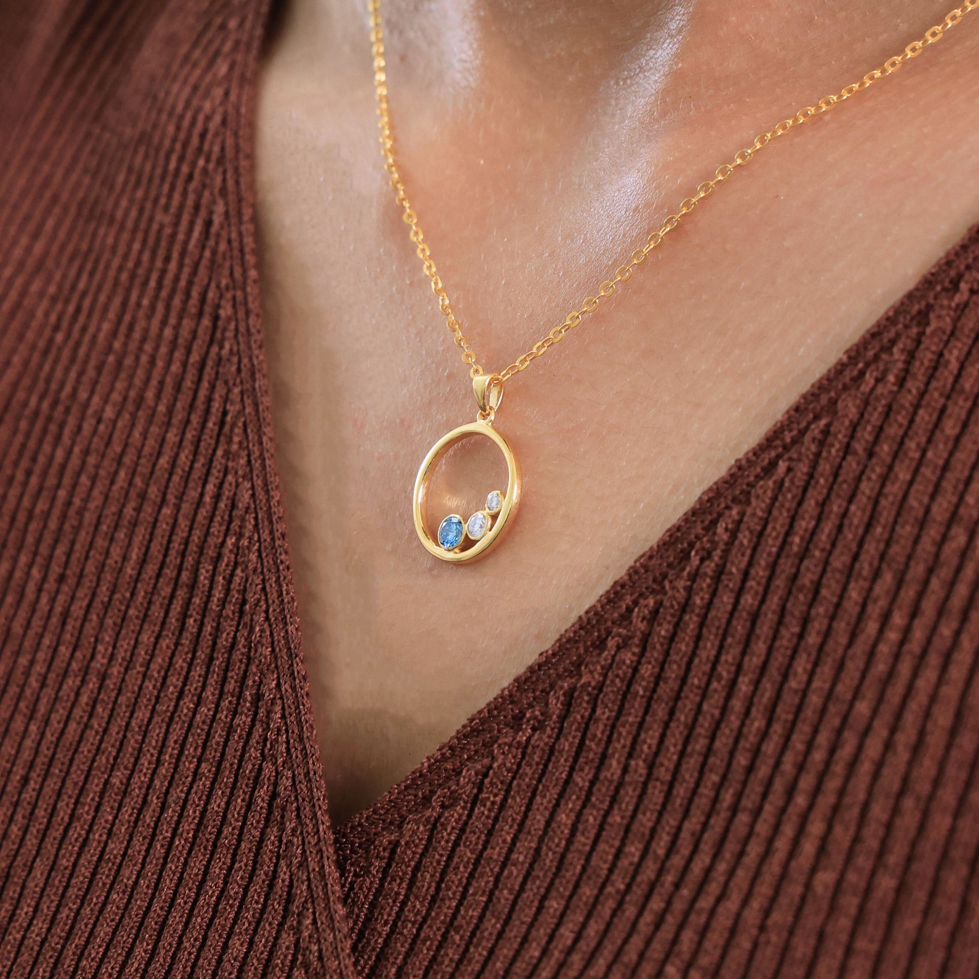 Floating Three Stone Circle Wedding Pendant in 14K Solid Gold, 0.30 TCW Round Cut Gemstone/Lab Created Diamond, Everyday Gift for Wife, Anniversary Jewelry