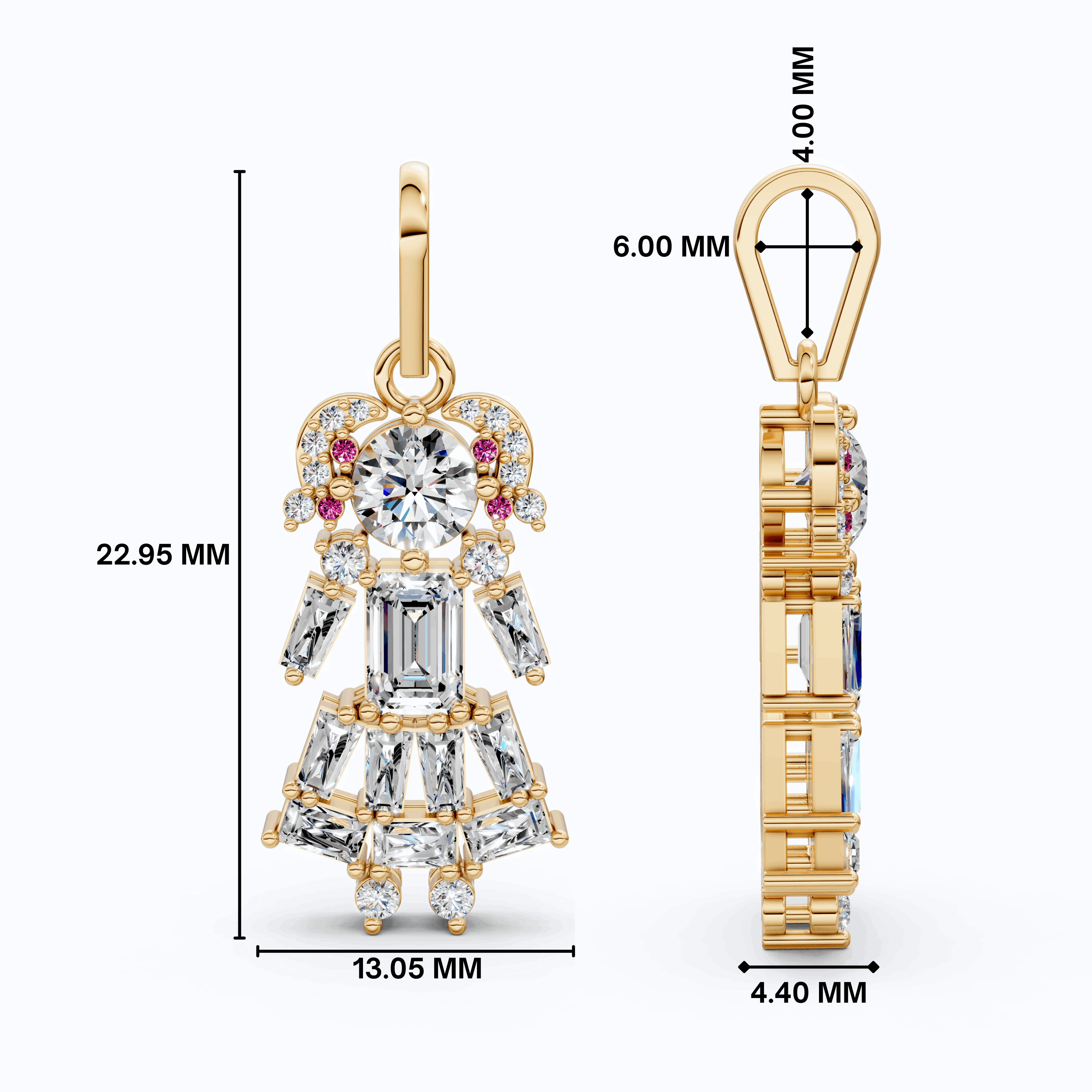 Vintage Doll Dress Cluster Daily Wear Pendant in 14K Solid Gold, 0.54 TCW Tap Baguette Cut Lab Created Diamonds, Fashion Pendant, Birthday Gift for Her
