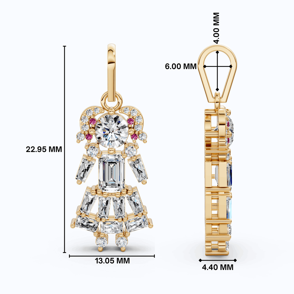 Vintage Doll Dress Cluster Daily Wear Pendant in 14K Solid Gold, 0.54 TCW Tap Baguette Cut Lab Created Diamonds, Fashion Pendant, Birthday Gift for Her