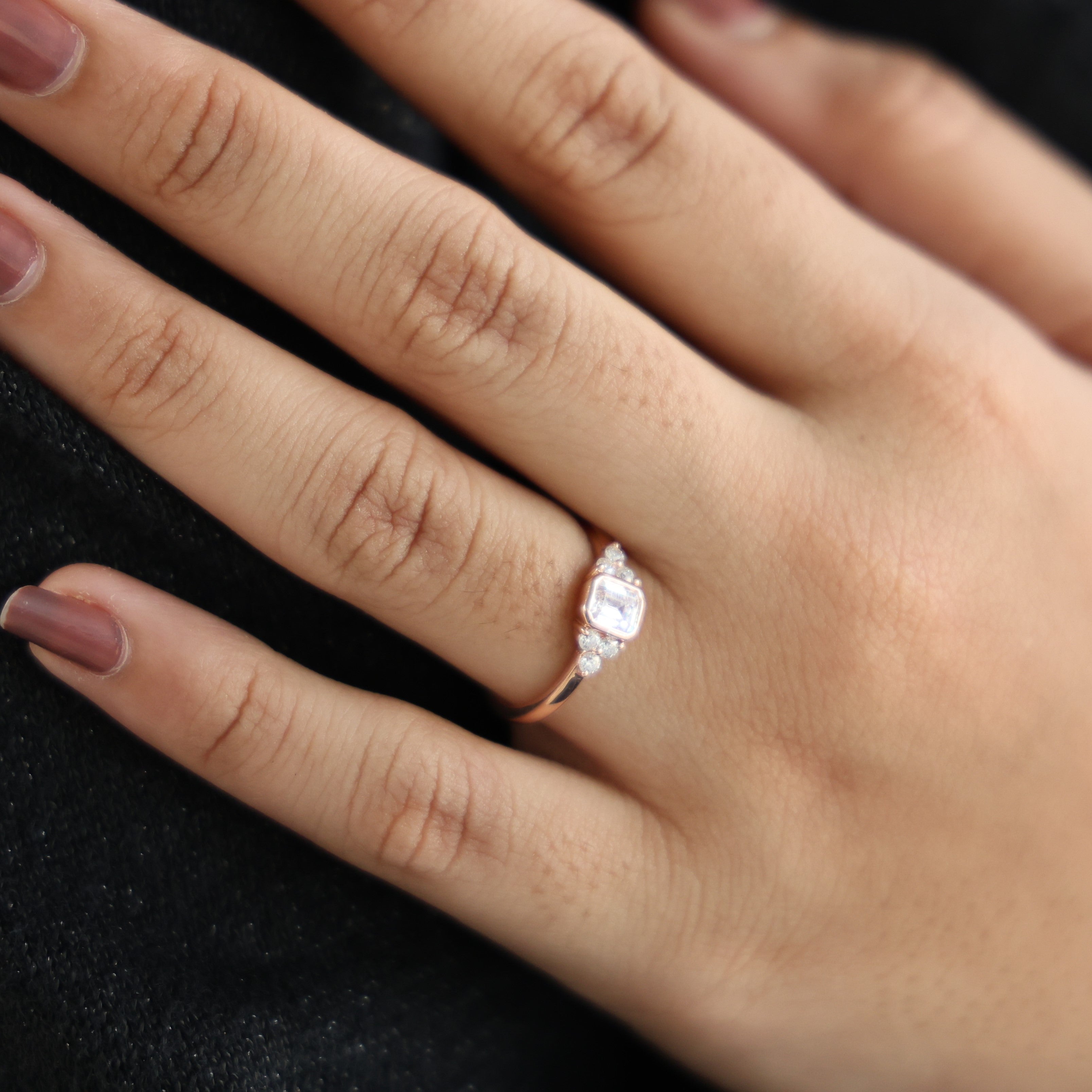 Unique Emerald Centerpiece Engagement Ring in 14K Solid Gold, 0.45 CT Emerald Cut Lab Created Diamond, Engagement Ring, Gift For Her