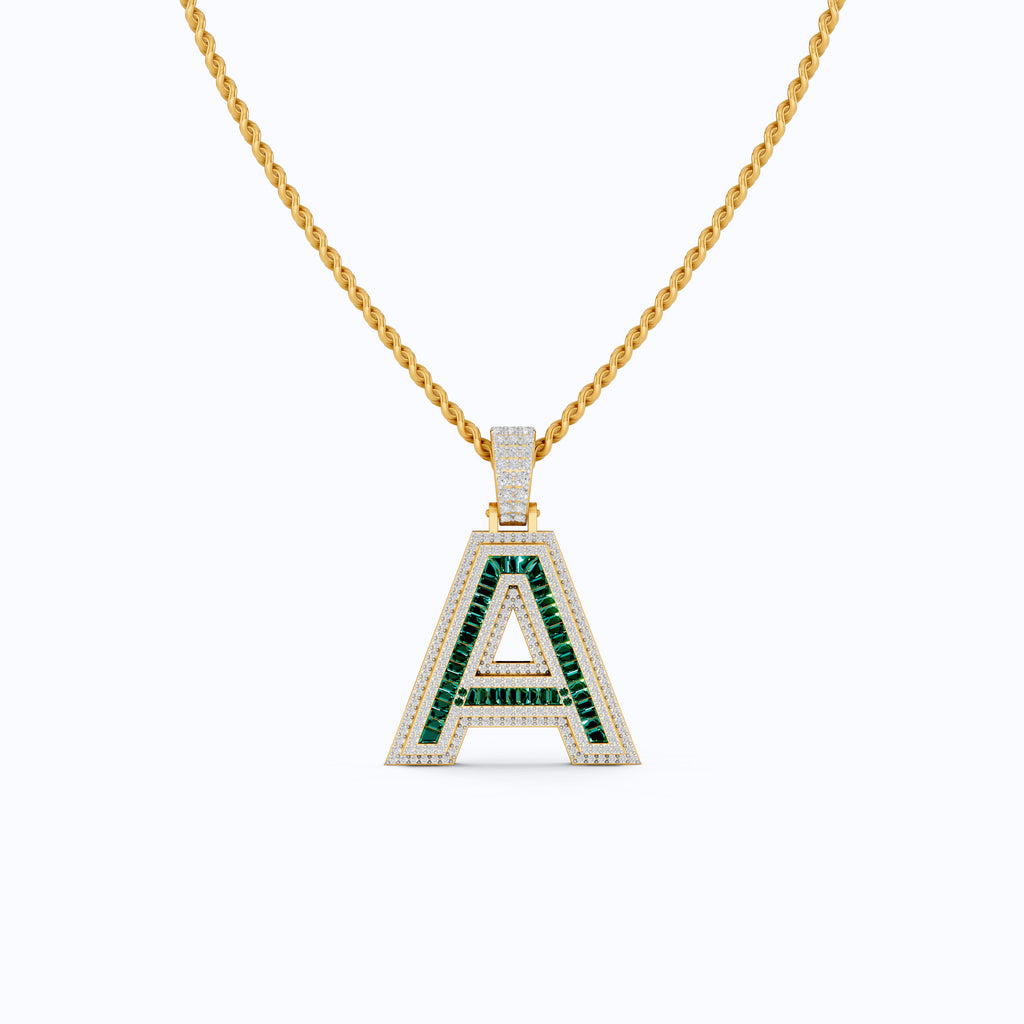 Double Layered Halo Gemstone Alphabet Pendant, Initial Jewelry