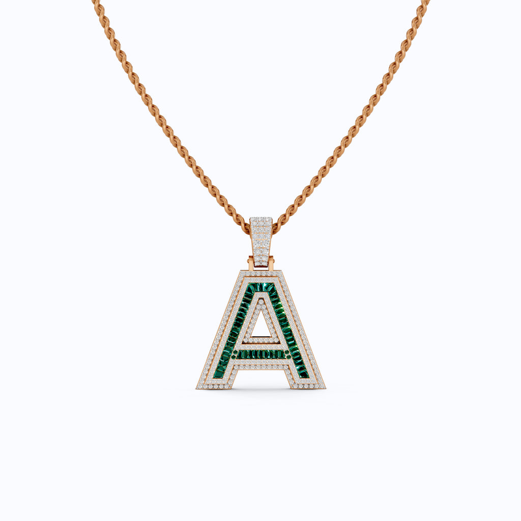 Double Layered Halo Gemstone Alphabet Pendant, Initial Jewelry