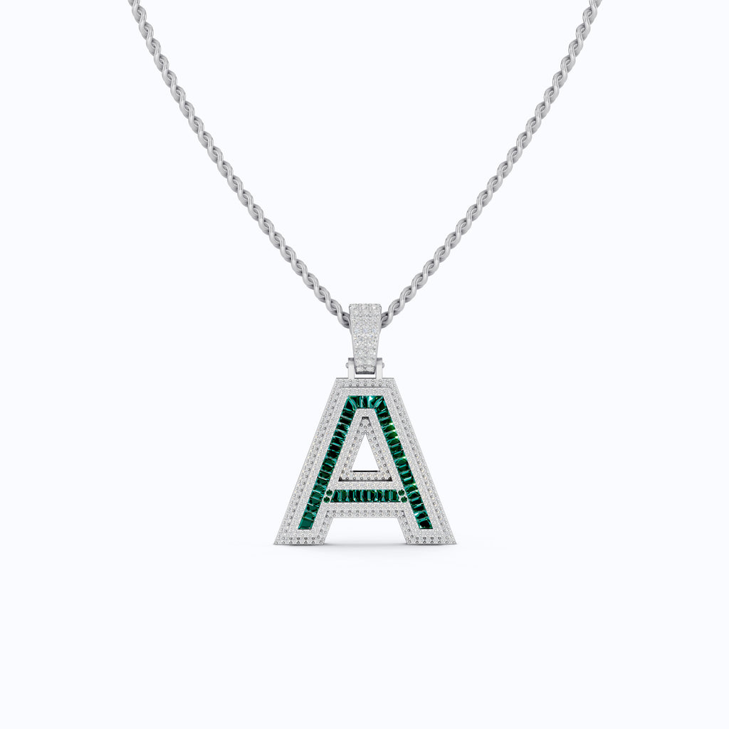 Double Layered Halo Gemstone Alphabet Pendant, Initial Jewelry