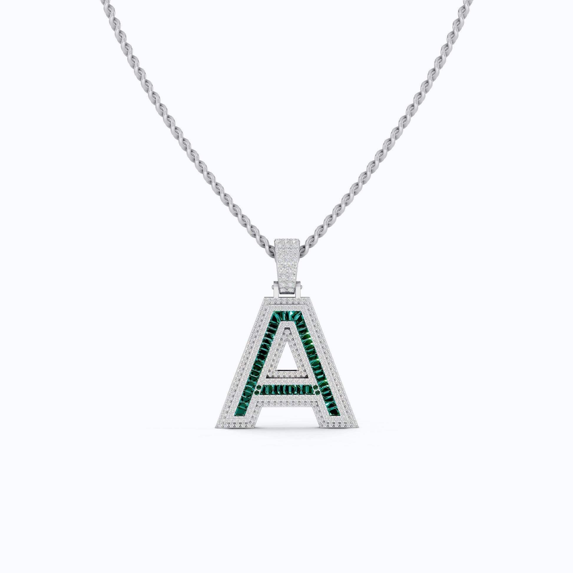Double Layered Halo Gemstone Alphabet Pendant, Initial Jewelry