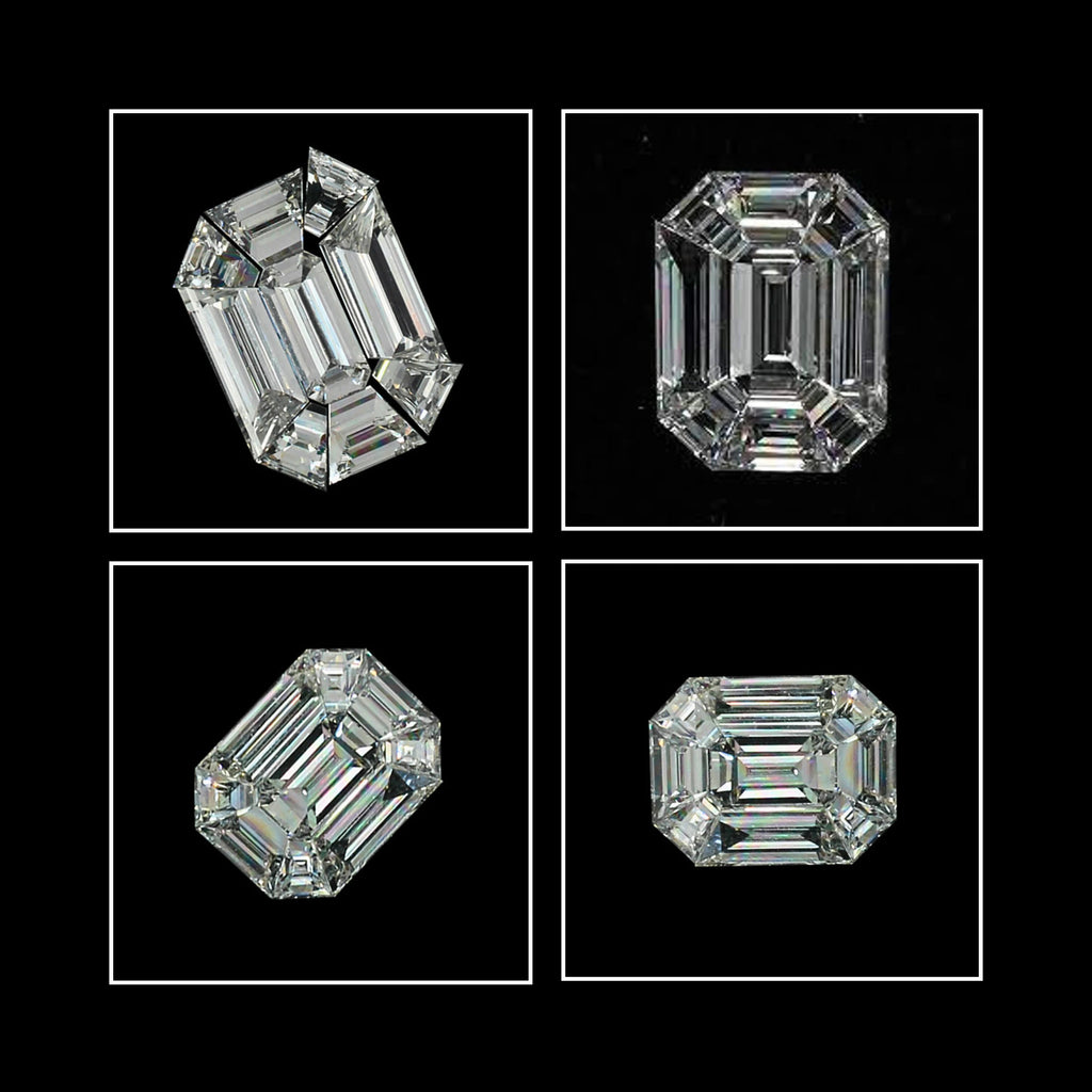 Greek Key Pie-Cut Emerald-Illusion Engagement Ring in Natural Diamond – 14k Solid Gold, Wedding Gift for Him, Pie Cut Jewelry