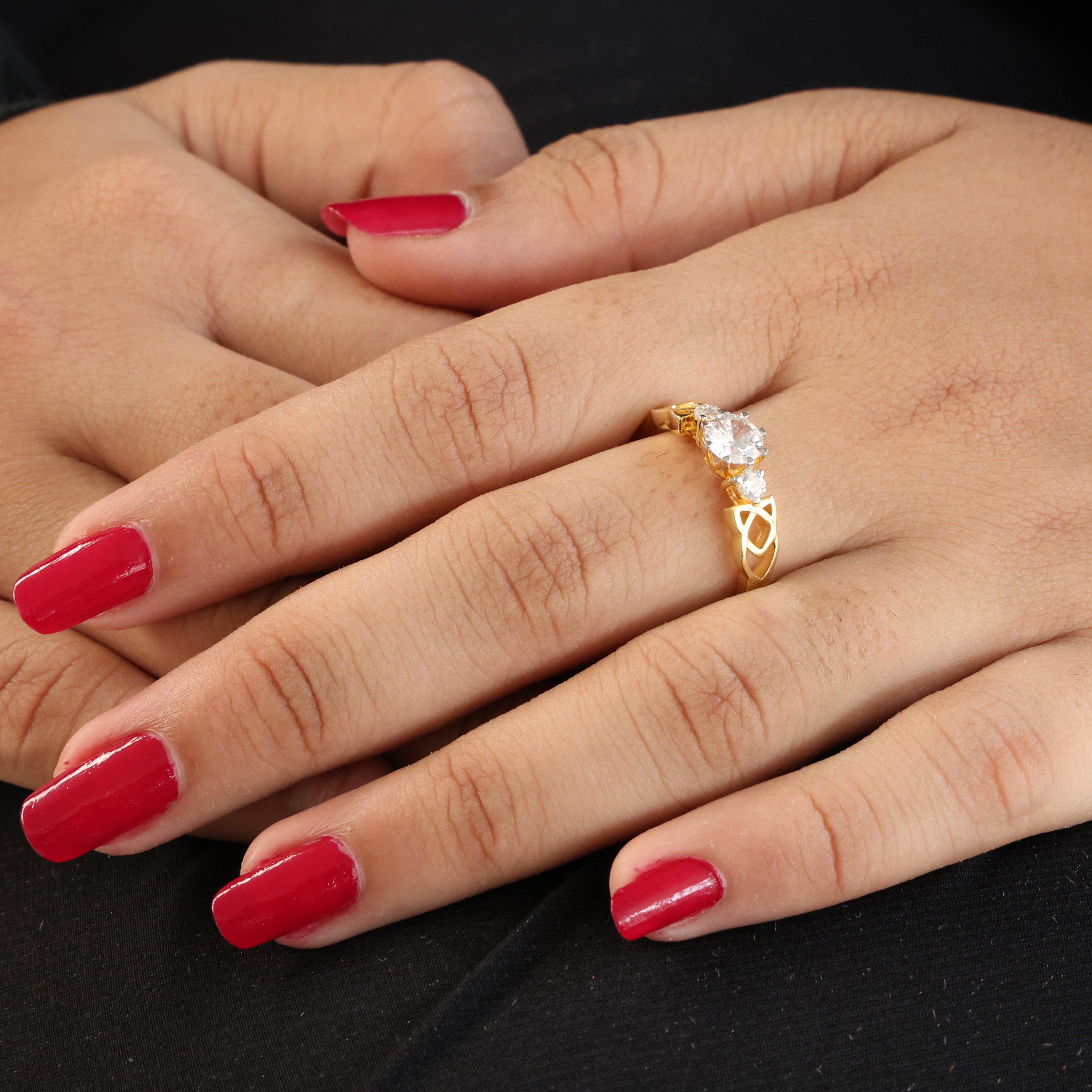 Modern Celtic Knot Trilogy Engagement Ring in 14K Solid Gold, 0.84 CT Round Cut Lab Created Diamond,Promise Ring, Anniversary Gift For Her