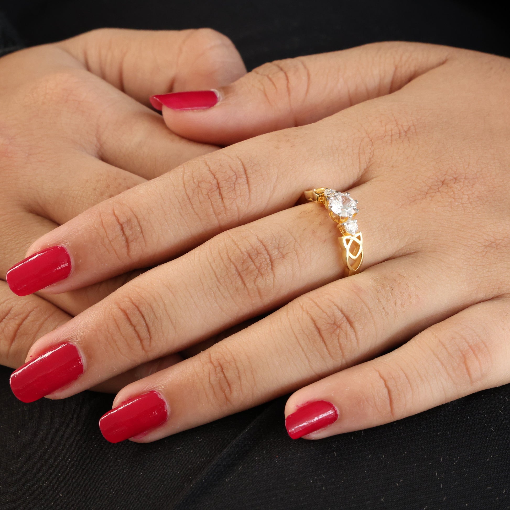 Modern Celtic Knot Trilogy Engagement Ring in 14K Solid Gold, 0.84 CT Round Cut Lab Created Diamond,Promise Ring, Anniversary Gift For Her