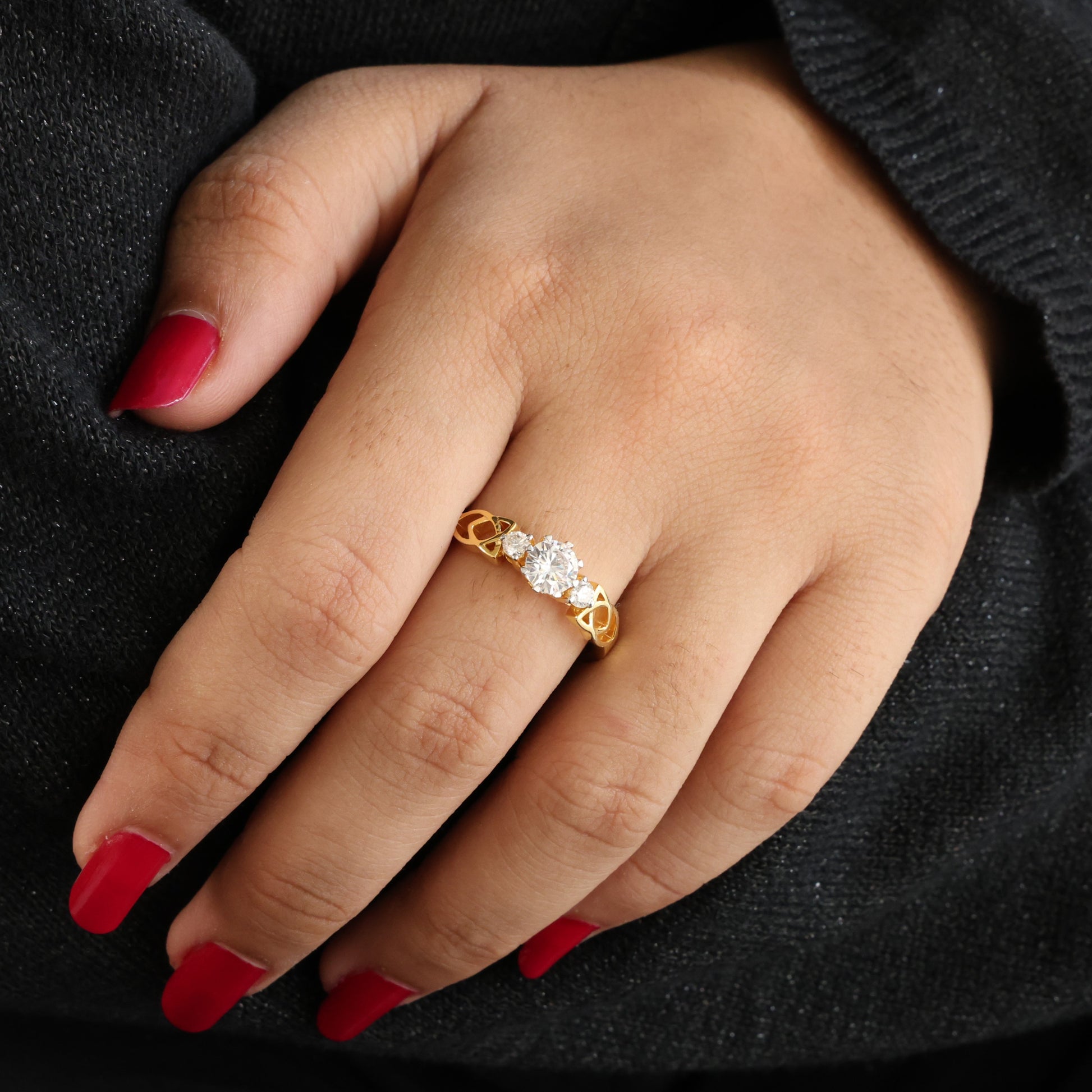 Modern Celtic Knot Trilogy Engagement Ring in 14K Solid Gold, 0.84 CT Round Cut Lab Created Diamond,Promise Ring, Anniversary Gift For Her