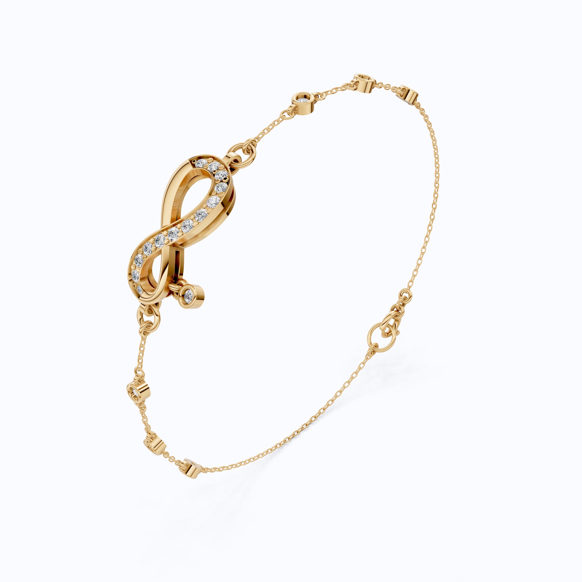 Elegant Infinity Link Chain Bracelet in Lab Diamonds - 14k Solid Gold, Anniversary Gift for Wife, Everyday Unique Jewelry, Antique Jewelry