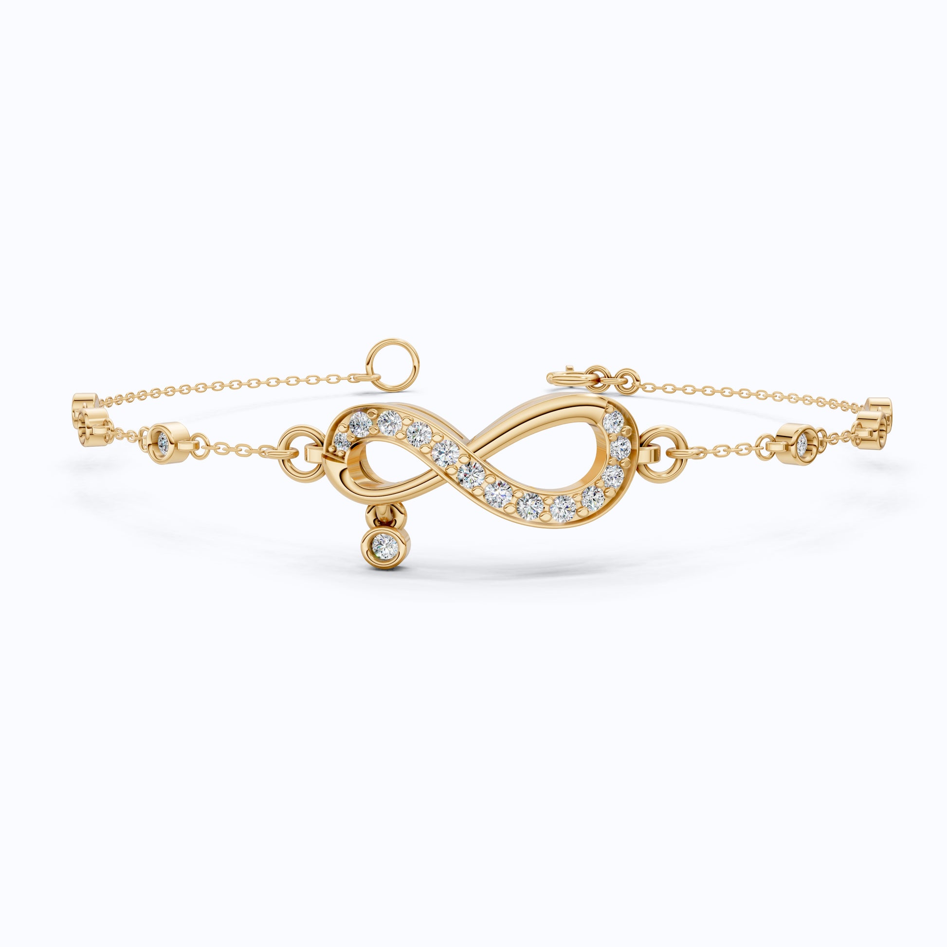 Elegant Infinity Link Chain Bracelet in Lab Diamonds - 14k Solid Gold, Anniversary Gift for Wife, Everyday Unique Jewelry, Antique Jewelry