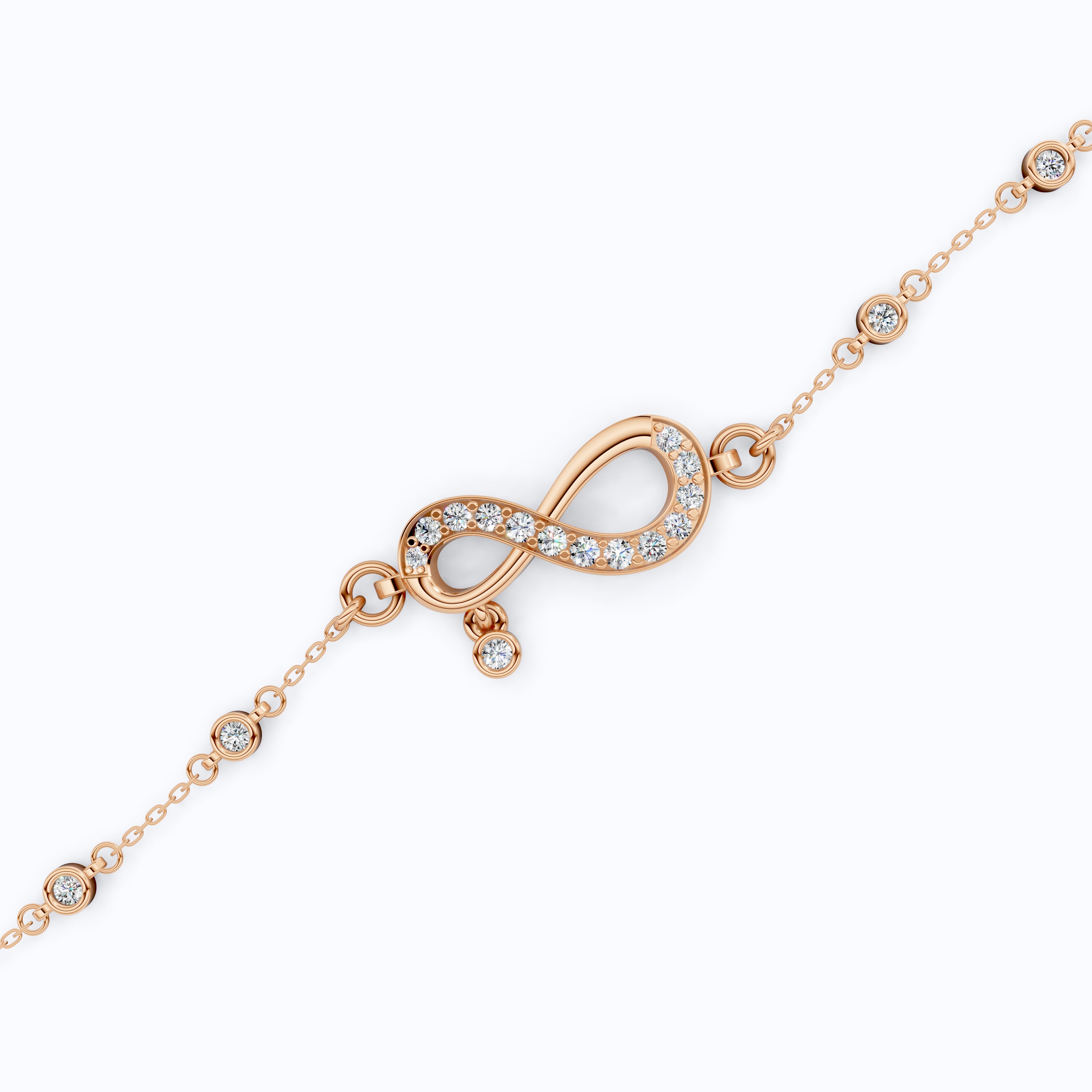 Elegant Infinity Link Chain Bracelet in Lab Diamonds - 14k Solid Gold, Anniversary Gift for Wife, Everyday Unique Jewelry, Antique Jewelry