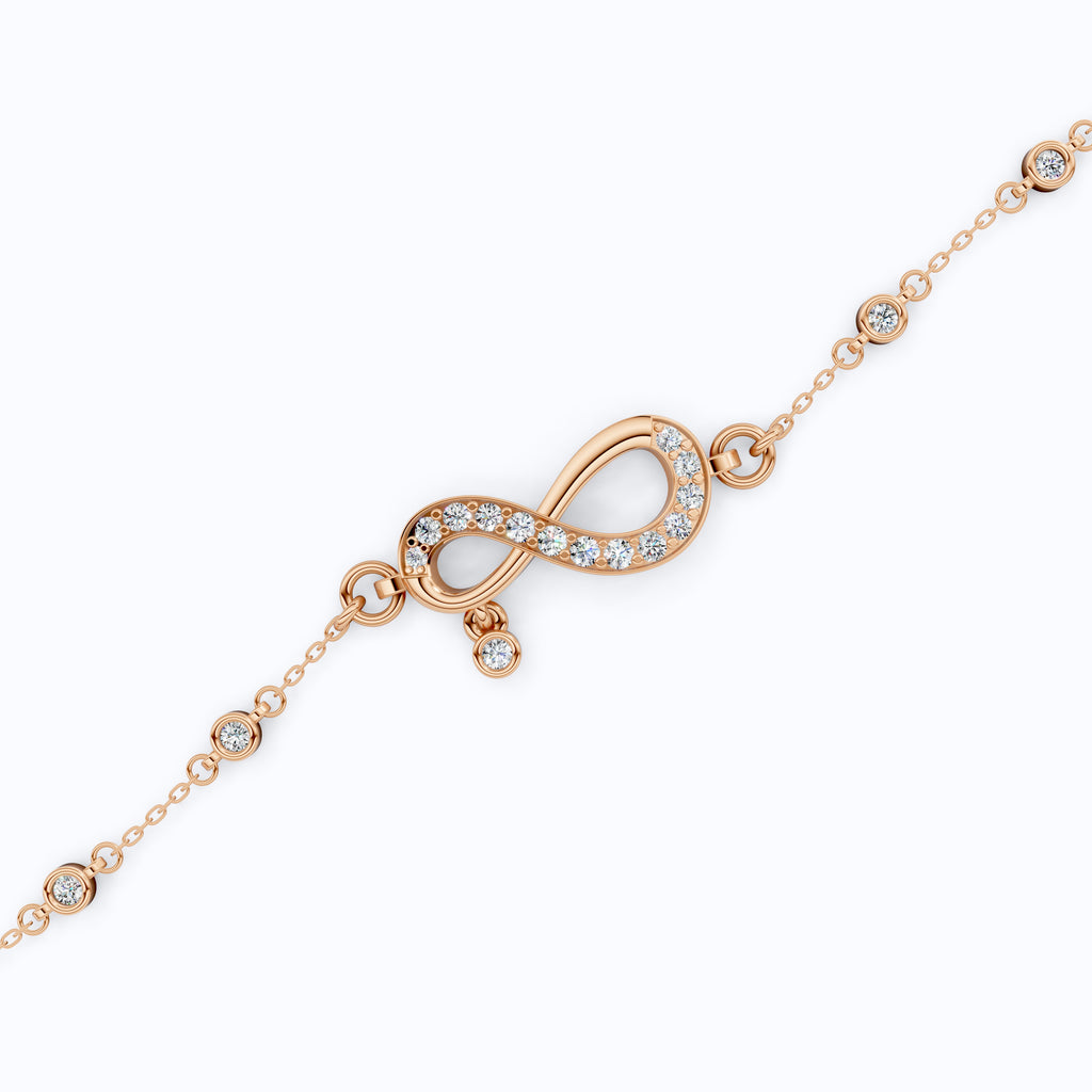 Elegant Infinity Link Chain Bracelet in Lab Diamonds - 14k Solid Gold, Anniversary Gift for Wife, Everyday Unique Jewelry, Antique Jewelry
