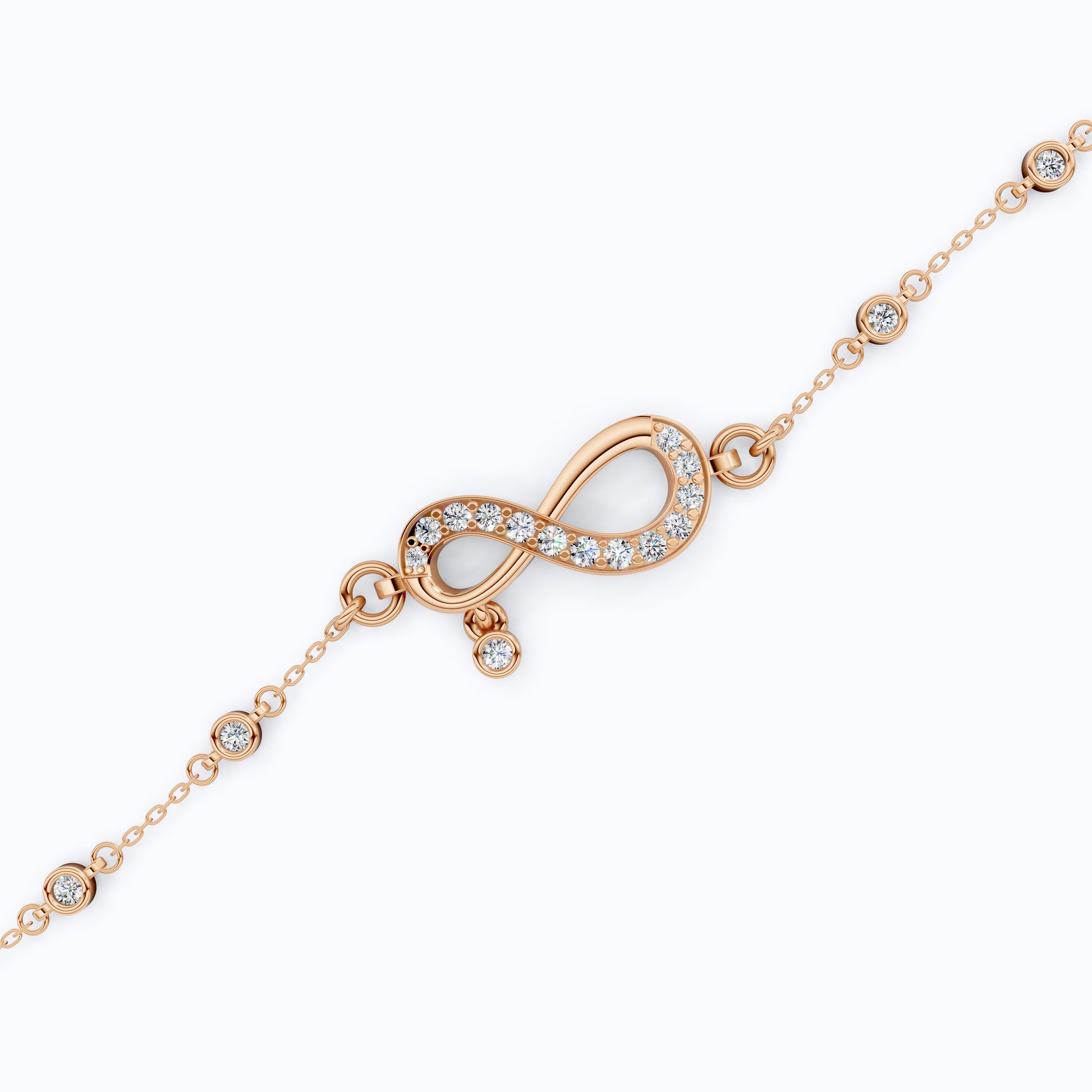 Elegant Infinity Link Chain Bracelet in Lab Diamonds - 14k Solid Gold, Anniversary Gift for Wife, Everyday Unique Jewelry, Antique Jewelry