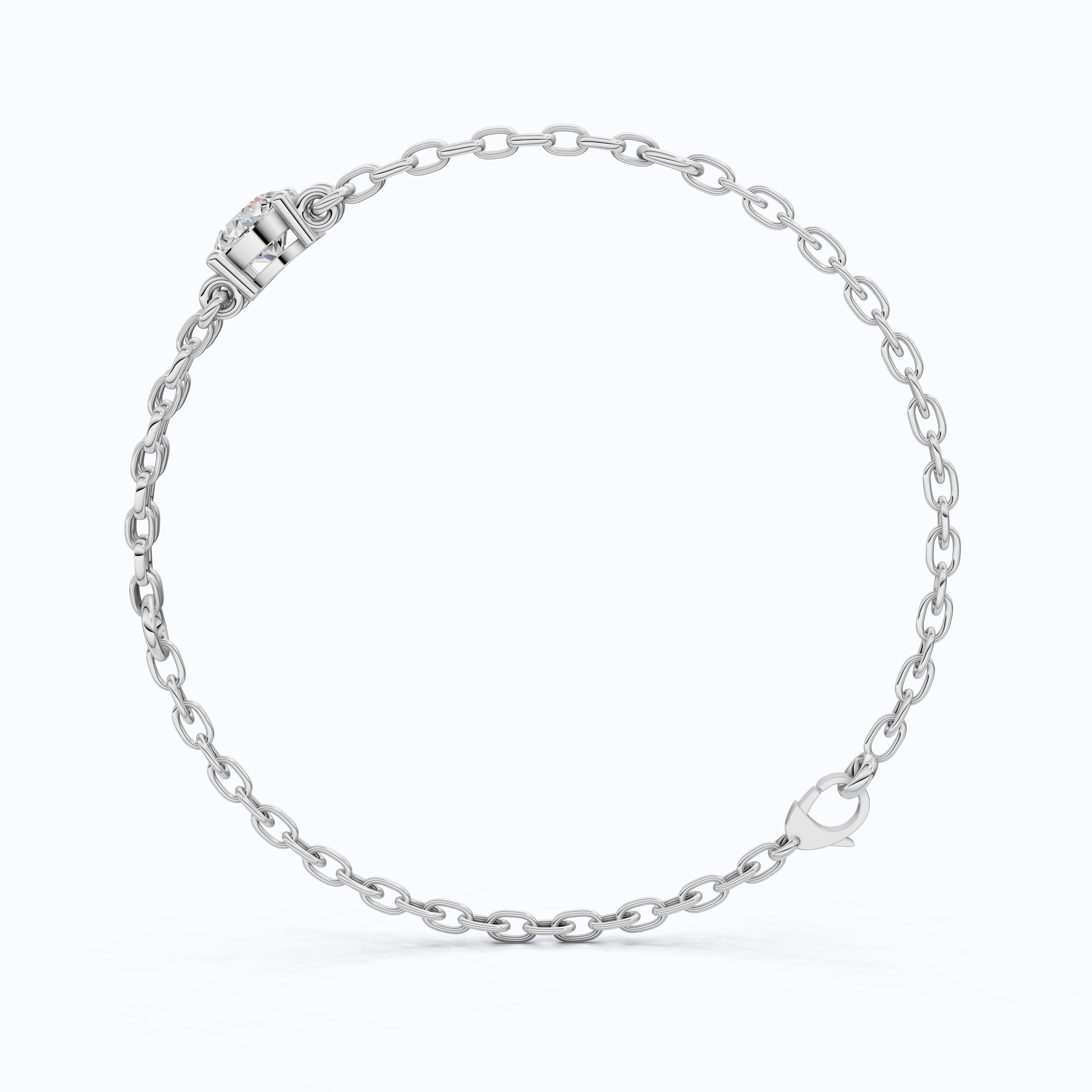 Minimalist Bezel Solitaire Double-Chain Bracelet in 14k Solid Gold, 1.00 CT Round Cut Lab Grown Diamond, Wedding Bracelet Gift for Women
