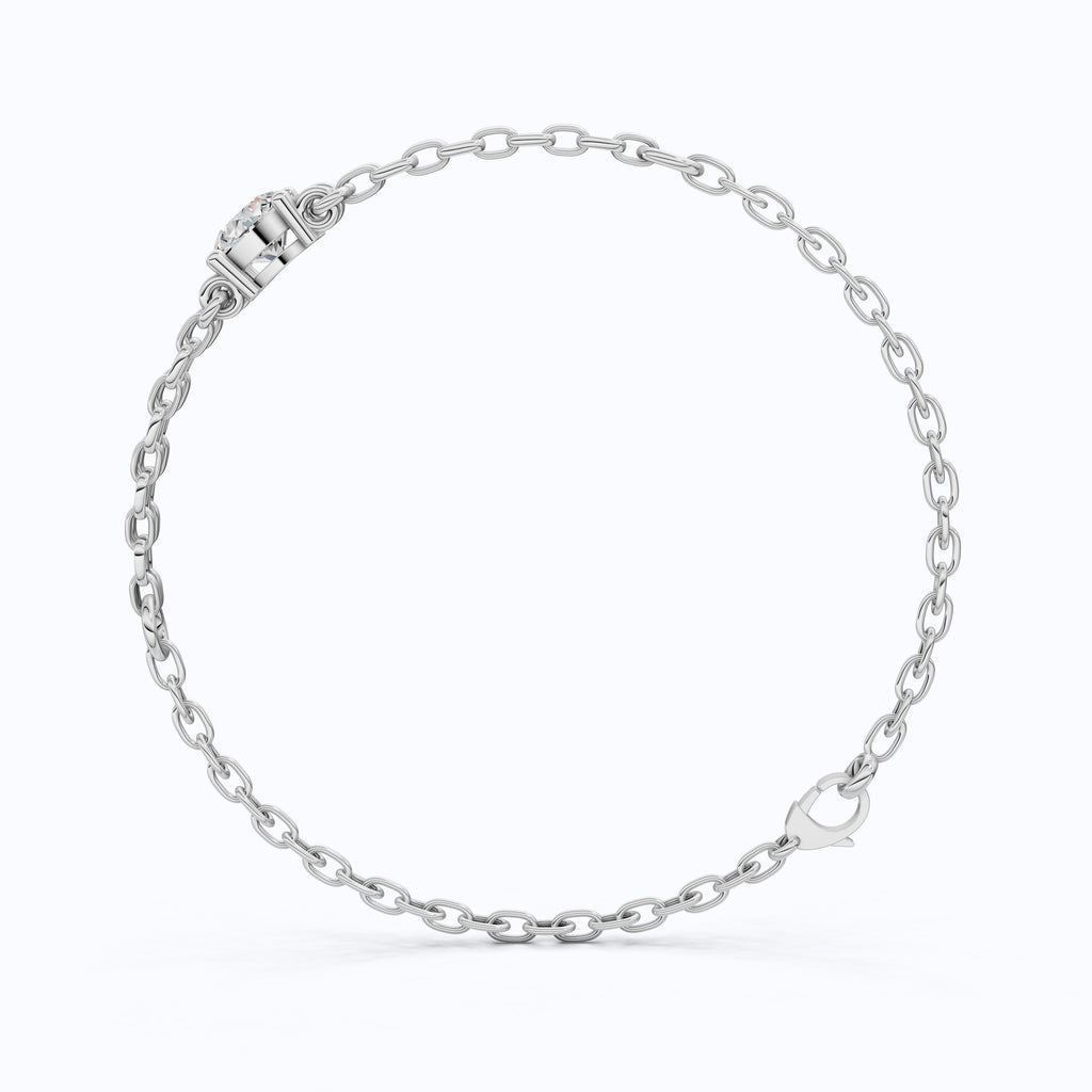 Minimalist Bezel Solitaire Double-Chain Bracelet in 14k Solid Gold, 1.00 CT Round Cut Lab Grown Diamond, Wedding Bracelet Gift for Women