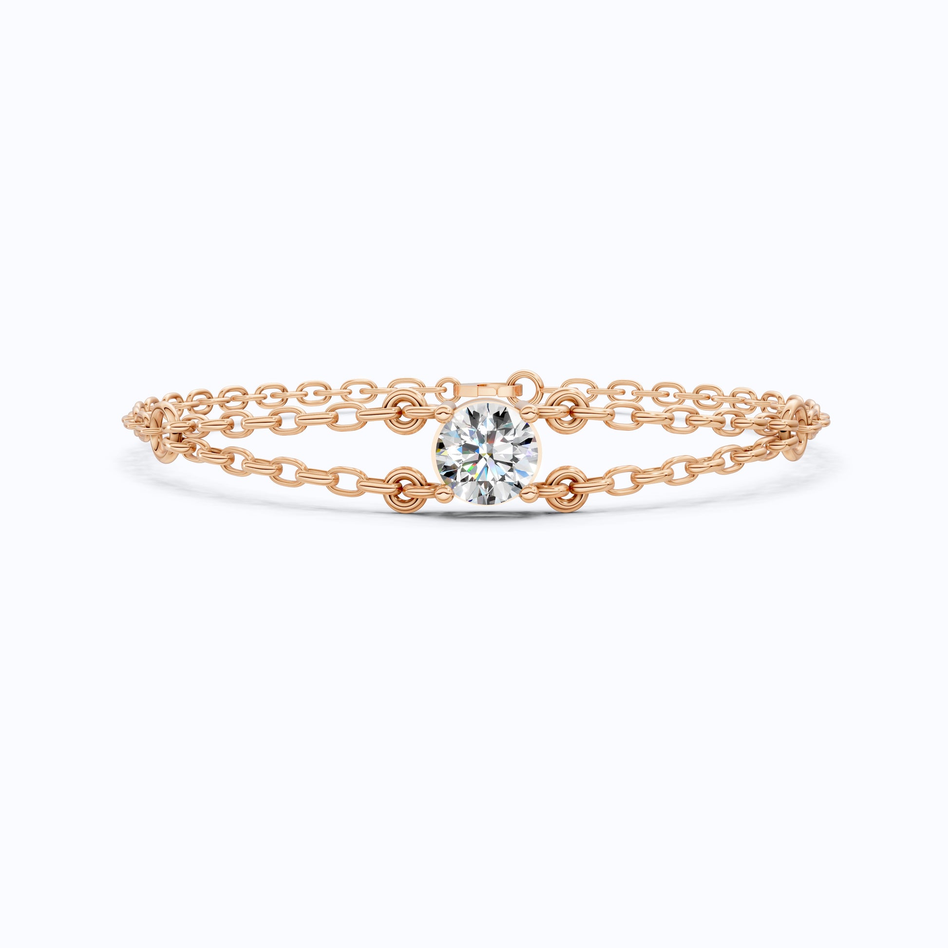 1.00 CT Lab Created Diamond Chain Bracelet in 14K Gold, Dainty Double Link Bracelet for Women, Wedding Gift for Her