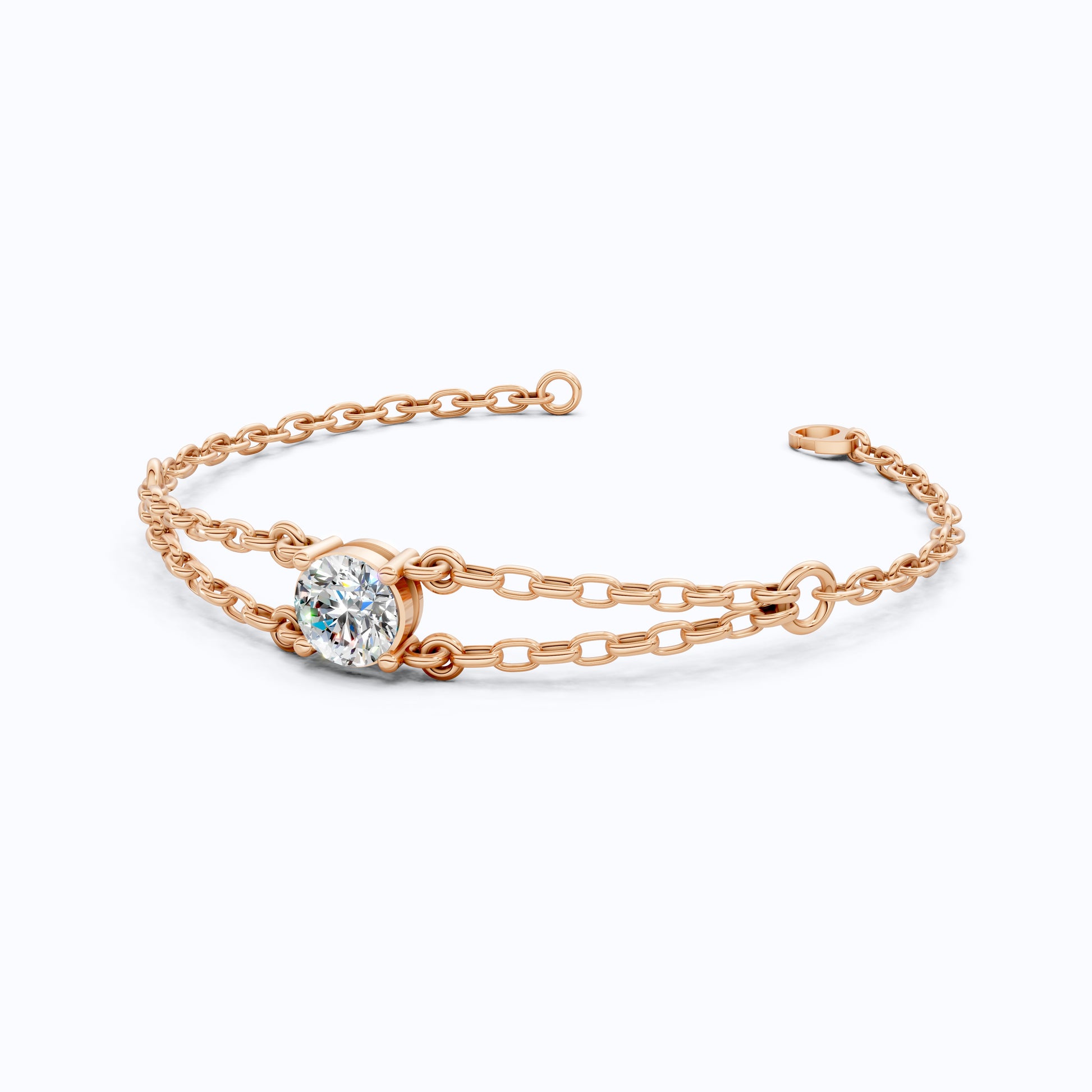 1.00 CT Lab Created Diamond Chain Bracelet in 14K Gold, Dainty Double Link Bracelet for Women, Wedding Gift for Her
