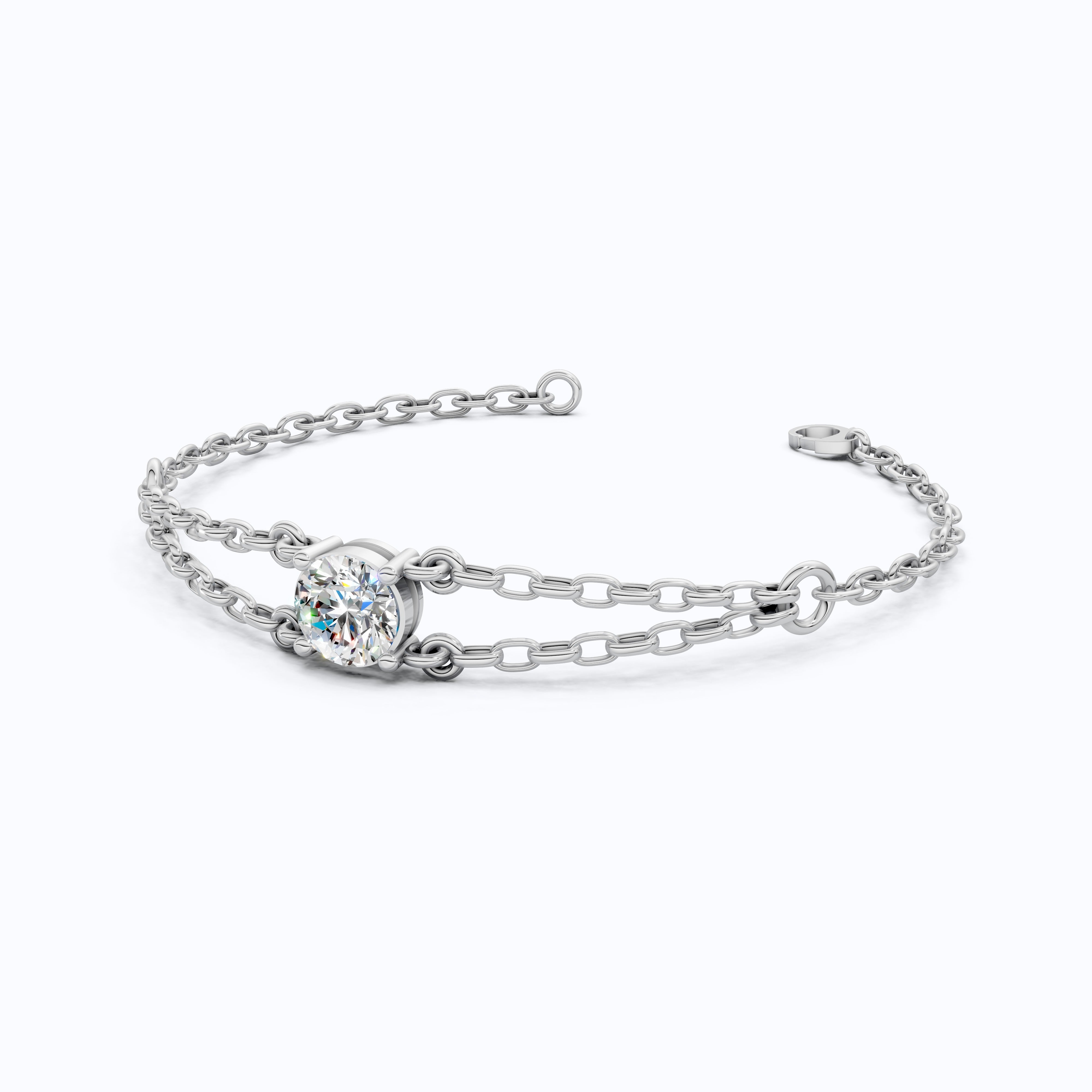 1.00 CT Lab Created Diamond Chain Bracelet in 14K Gold, Dainty Double Link Bracelet for Women, Wedding Gift for Her