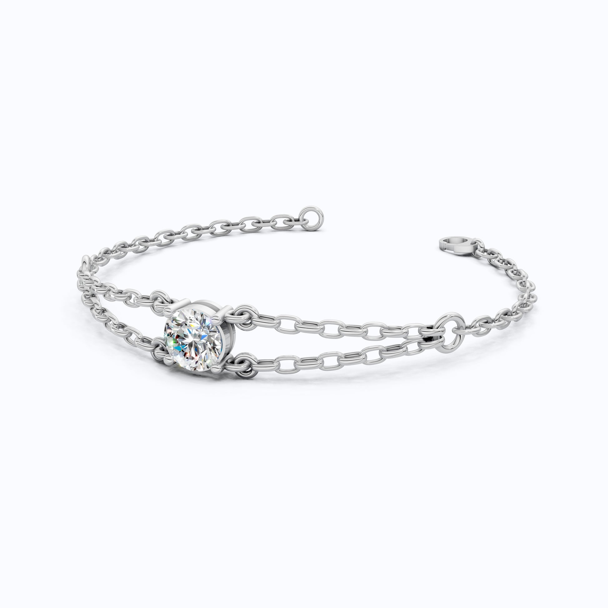 1.00 CT Lab Created Diamond Chain Bracelet in 14K Gold, Dainty Double Link Bracelet for Women, Wedding Gift for Her