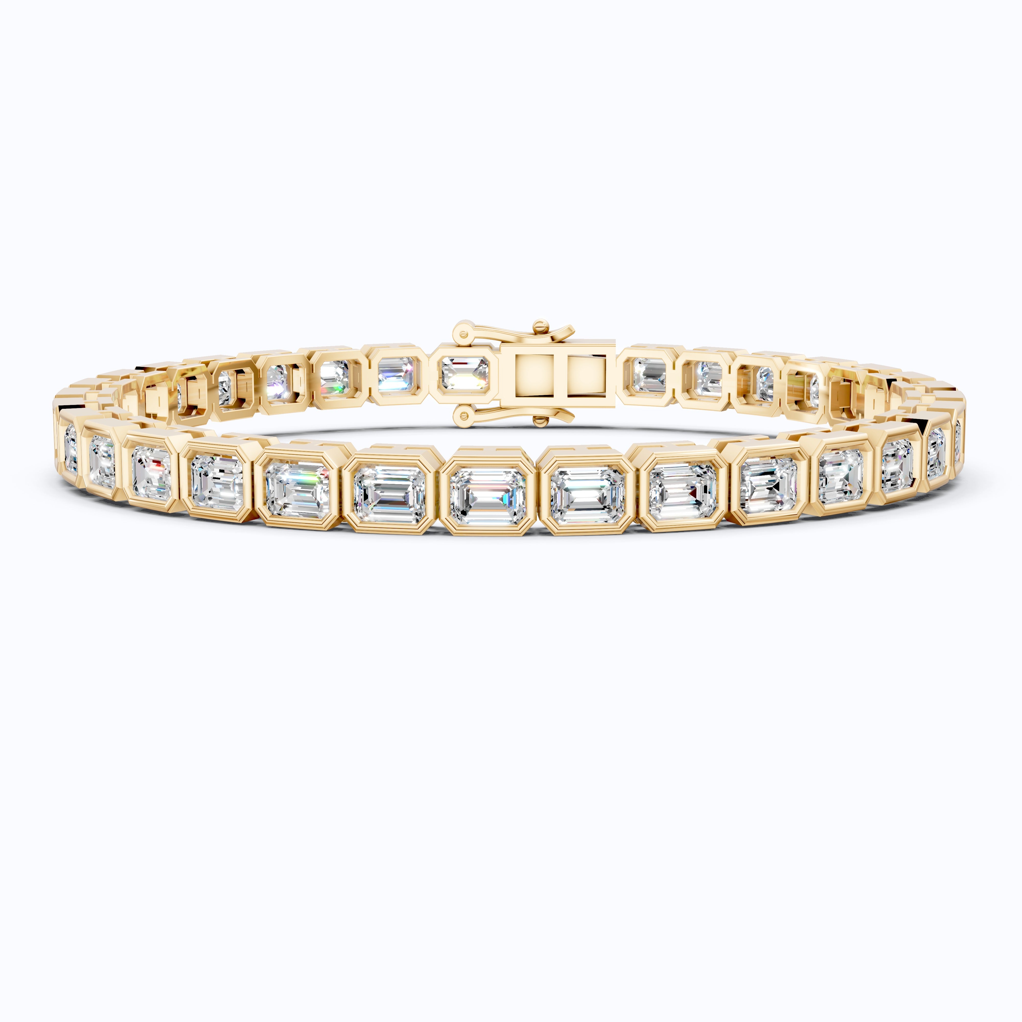 Geometric Octagon Bezel Emerald Cut Tennis Bracelet in 14k Solid Gold, 6.80 TCW Emerald Cut Lab Grown Diamonds, Wedding Gift for Women