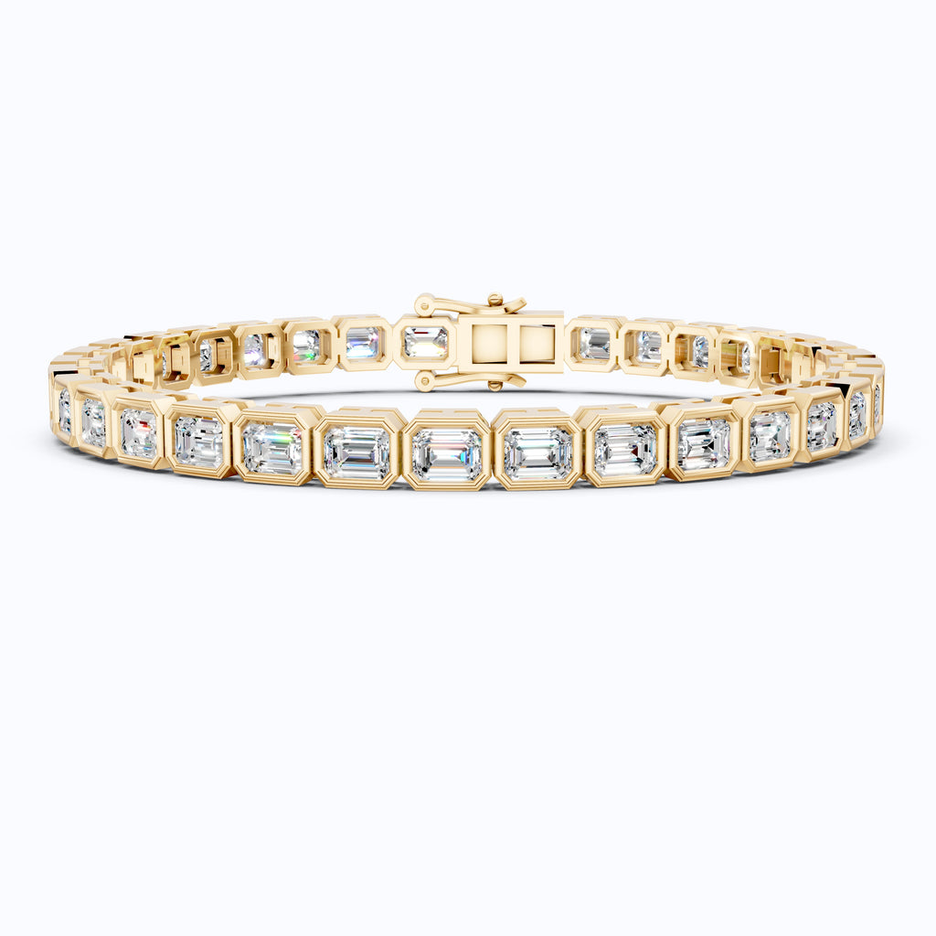 Geometric Octagon Bezel Emerald Cut Tennis Bracelet in 14k Solid Gold, 6.80 TCW Emerald Cut Lab Grown Diamonds, Wedding Gift for Women