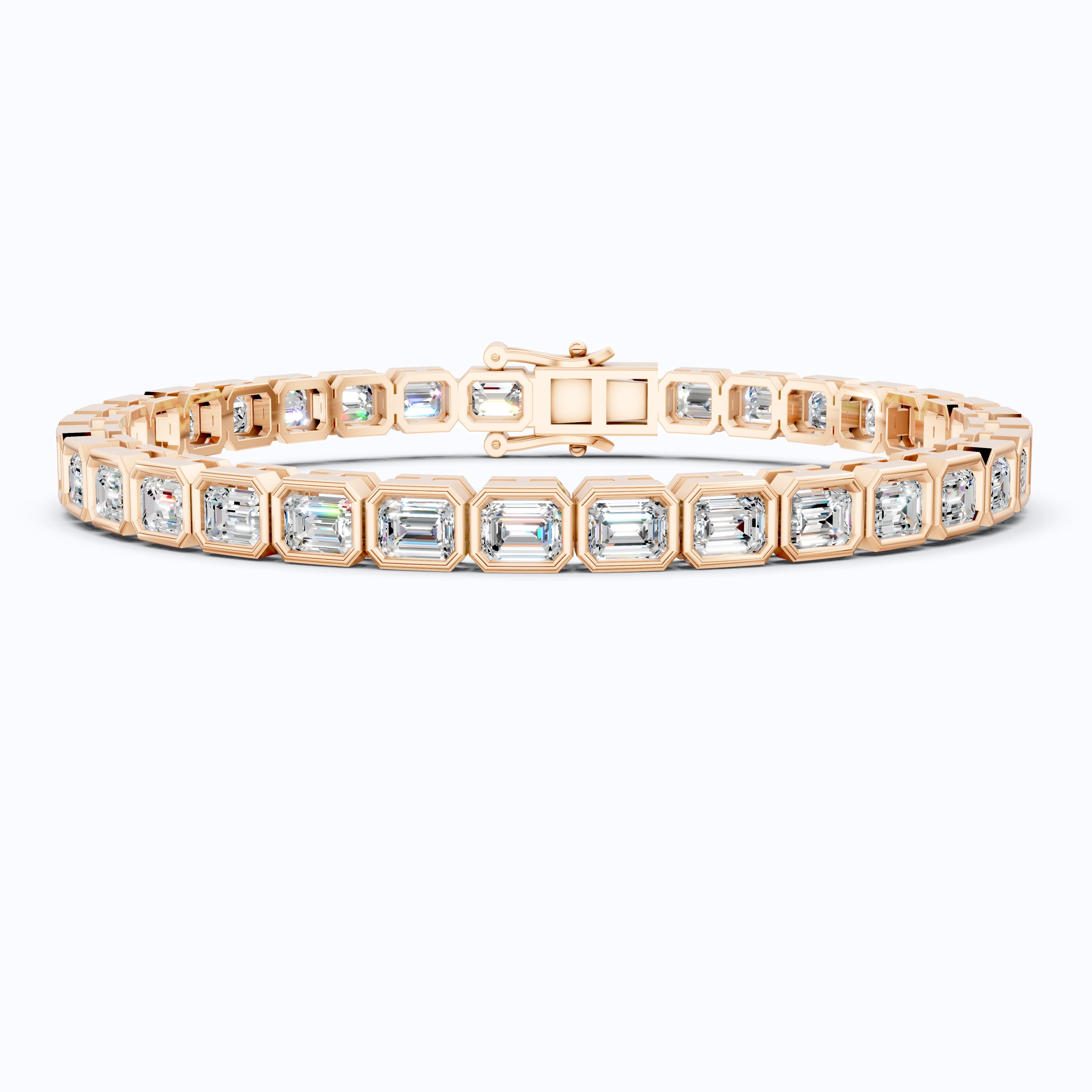 Geometric Octagon Bezel Emerald Cut Tennis Bracelet in 14k Solid Gold, 6.80 TCW Emerald Cut Lab Grown Diamonds, Wedding Gift for Women