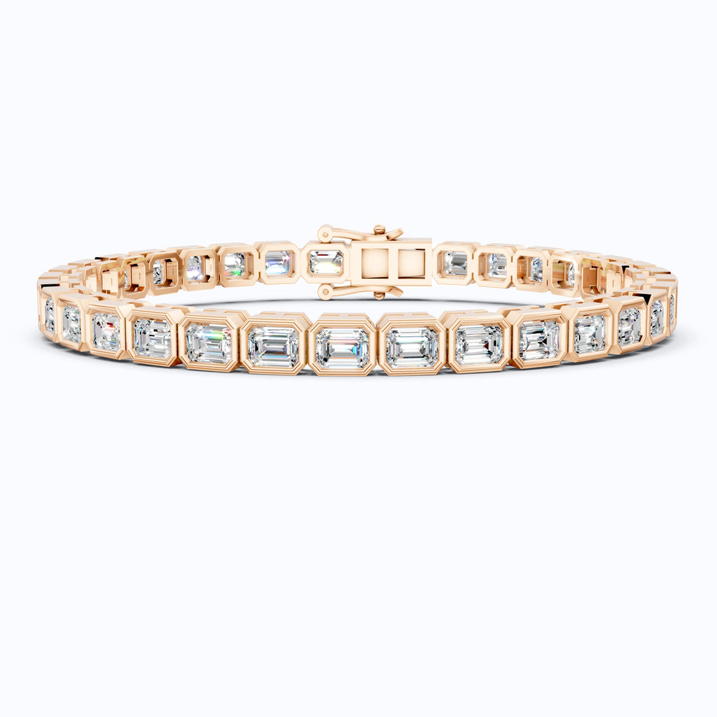 Geometric Octagon Bezel Emerald Cut Tennis Bracelet in 14k Solid Gold, 6.80 TCW Emerald Cut Lab Grown Diamonds, Wedding Gift for Women
