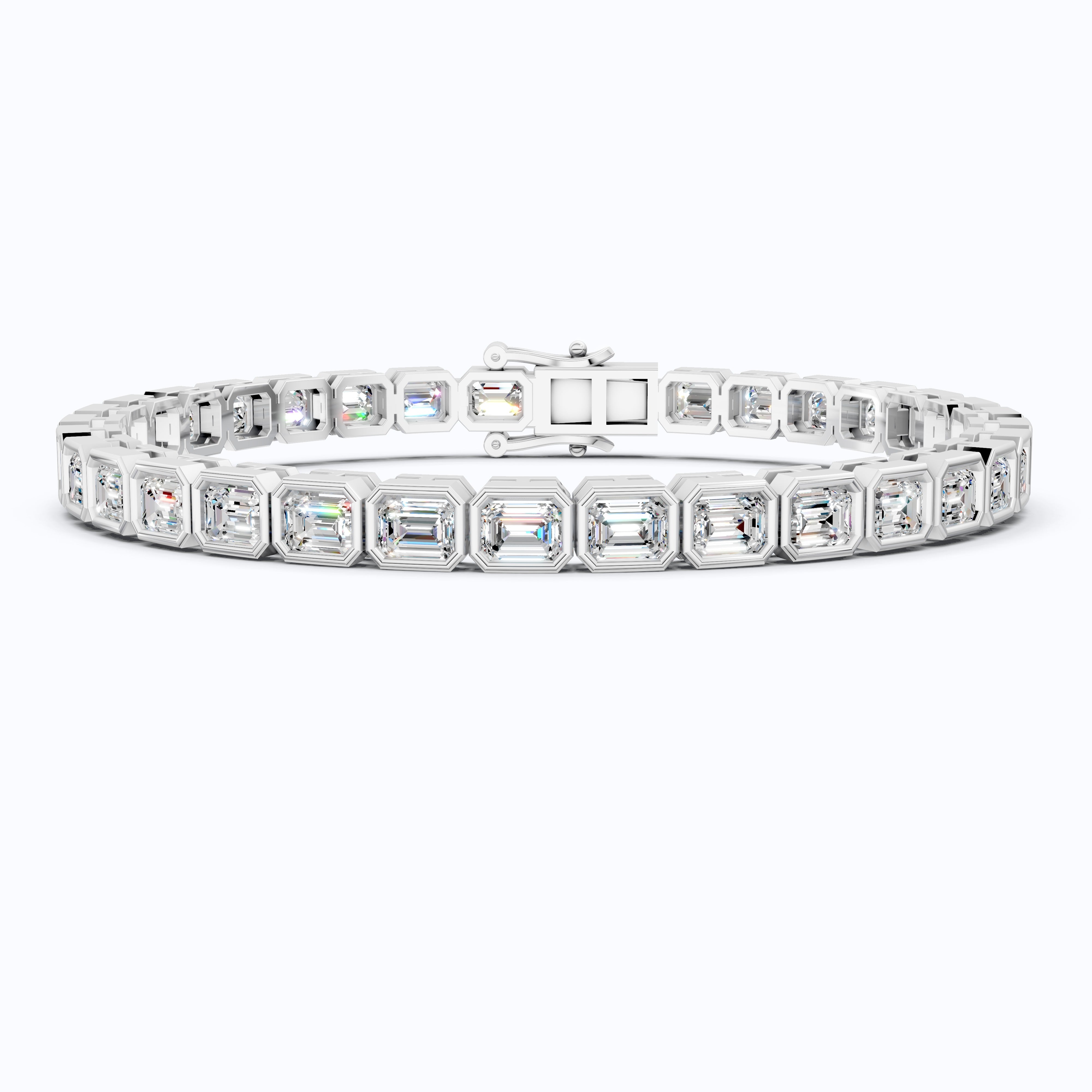 Geometric Octagon Bezel Emerald Cut Tennis Bracelet in 14k Solid Gold, 6.80 TCW Emerald Cut Lab Grown Diamonds, Wedding Gift for Women