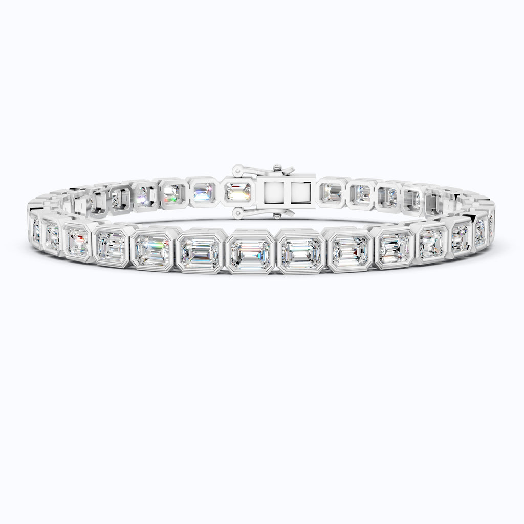 Geometric Octagon Bezel Emerald Cut Tennis Bracelet in 14k Solid Gold, 6.80 TCW Emerald Cut Lab Grown Diamonds, Wedding Gift for Women
