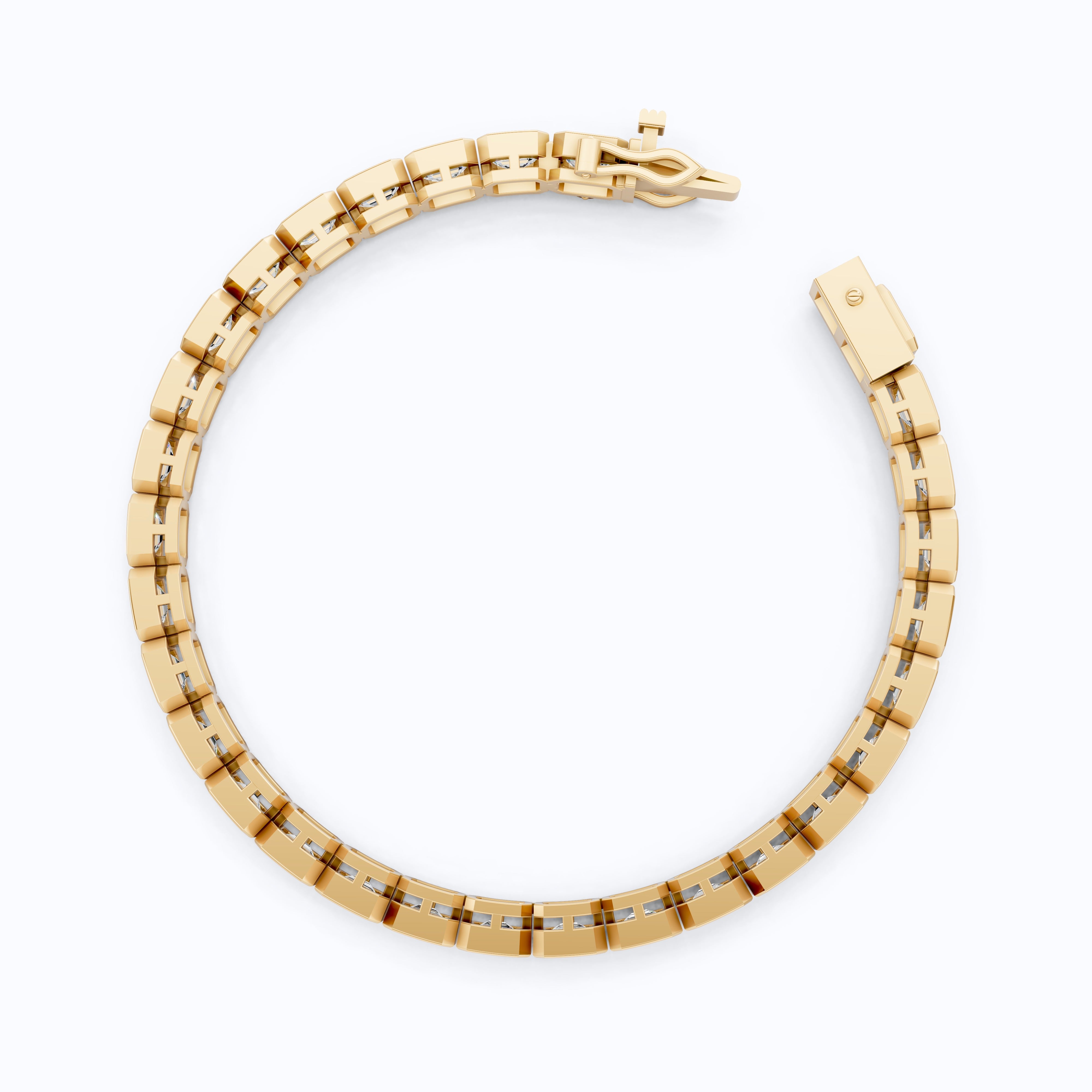 Geometric Octagon Bezel Emerald Cut Tennis Bracelet in 14k Solid Gold, 6.80 TCW Emerald Cut Lab Grown Diamonds, Wedding Gift for Women