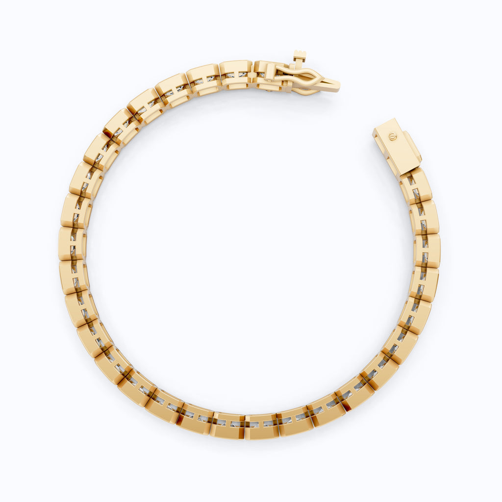 Geometric Octagon Bezel Emerald Cut Tennis Bracelet in 14k Solid Gold, 6.80 TCW Emerald Cut Lab Grown Diamonds, Wedding Gift for Women