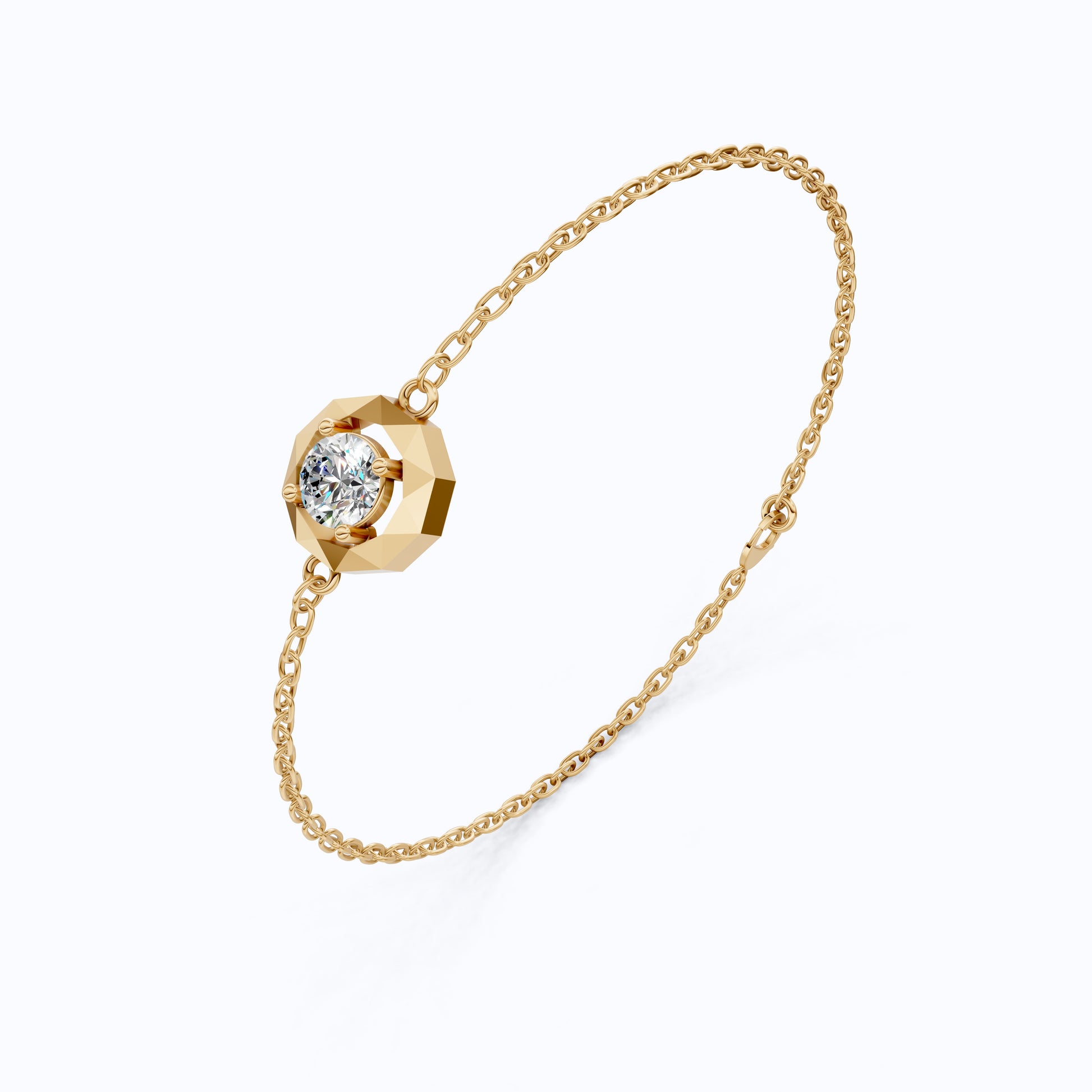 Classic Octagon Shaped Bezel Setting Solitaire Chain Bracelet in 14k Solid Gold, 0.30 CT Round Cut Lab Grown Diamond, Anniversary Gift For Women, Everyday Bracelet