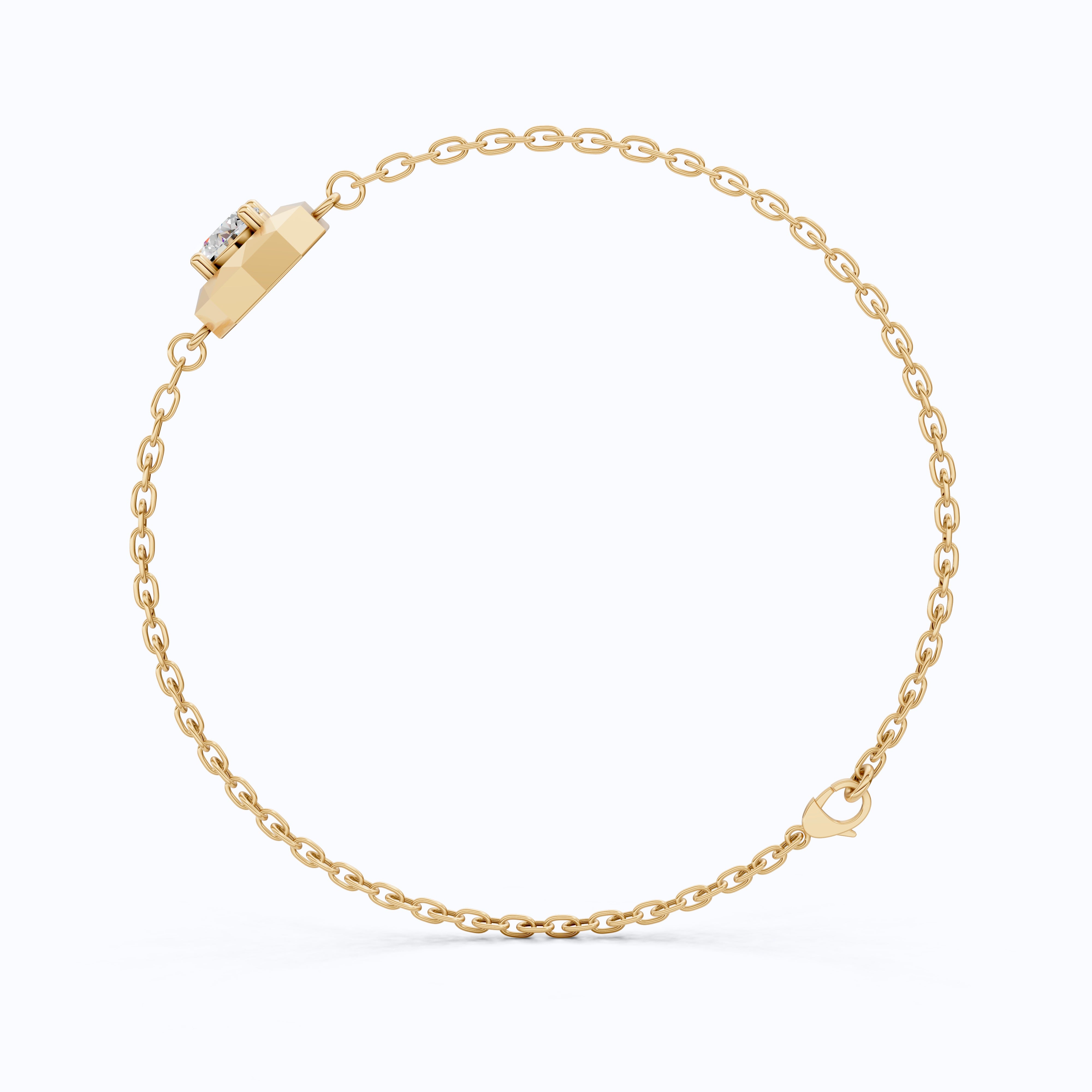Classic Octagon Shaped Bezel Setting Solitaire Chain Bracelet in 14k Solid Gold, 0.30 CT Round Cut Lab Grown Diamond, Anniversary Gift For Women, Everyday Bracelet