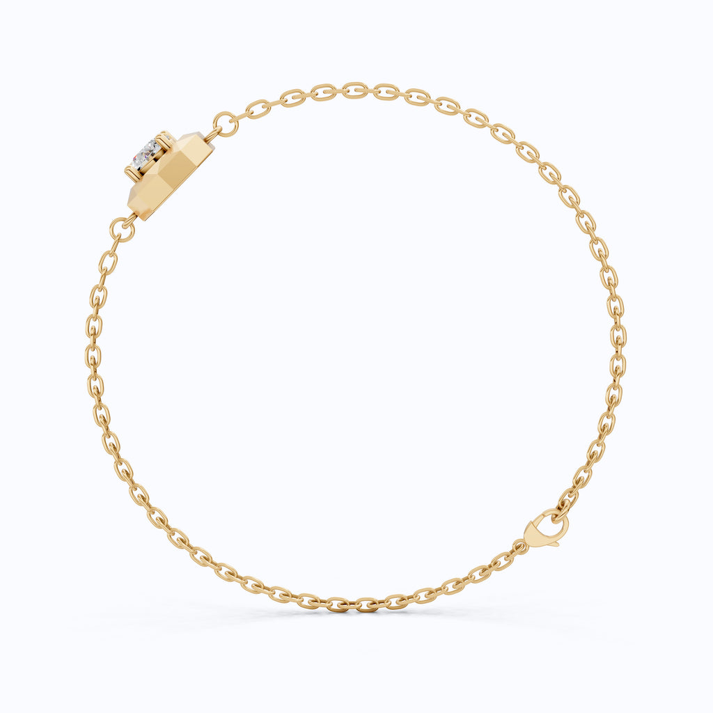 Classic Octagon Shaped Bezel Setting Solitaire Chain Bracelet in 14k Solid Gold, 0.30 CT Round Cut Lab Grown Diamond, Anniversary Gift For Women, Everyday Bracelet