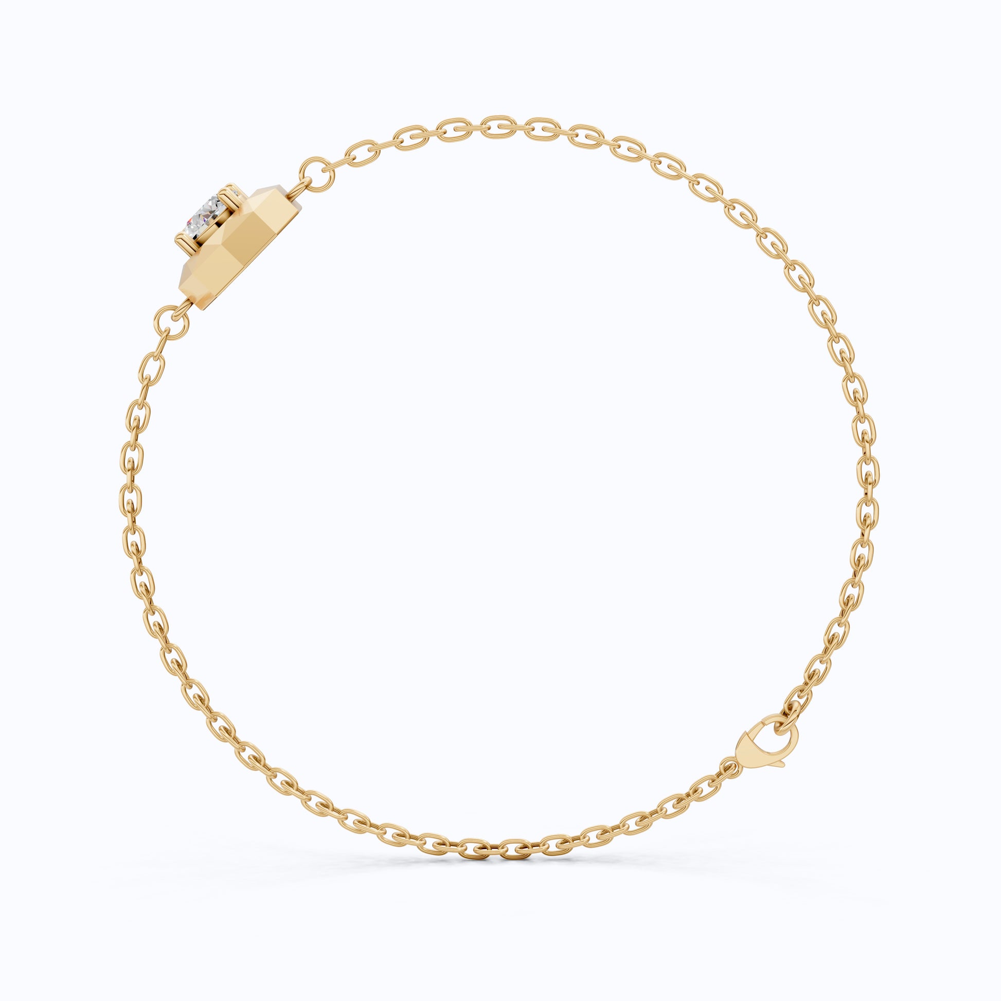 Classic Octagon Shaped Bezel Setting Solitaire Chain Bracelet in 14k Solid Gold, 0.30 CT Round Cut Lab Grown Diamond, Anniversary Gift For Women, Everyday Bracelet