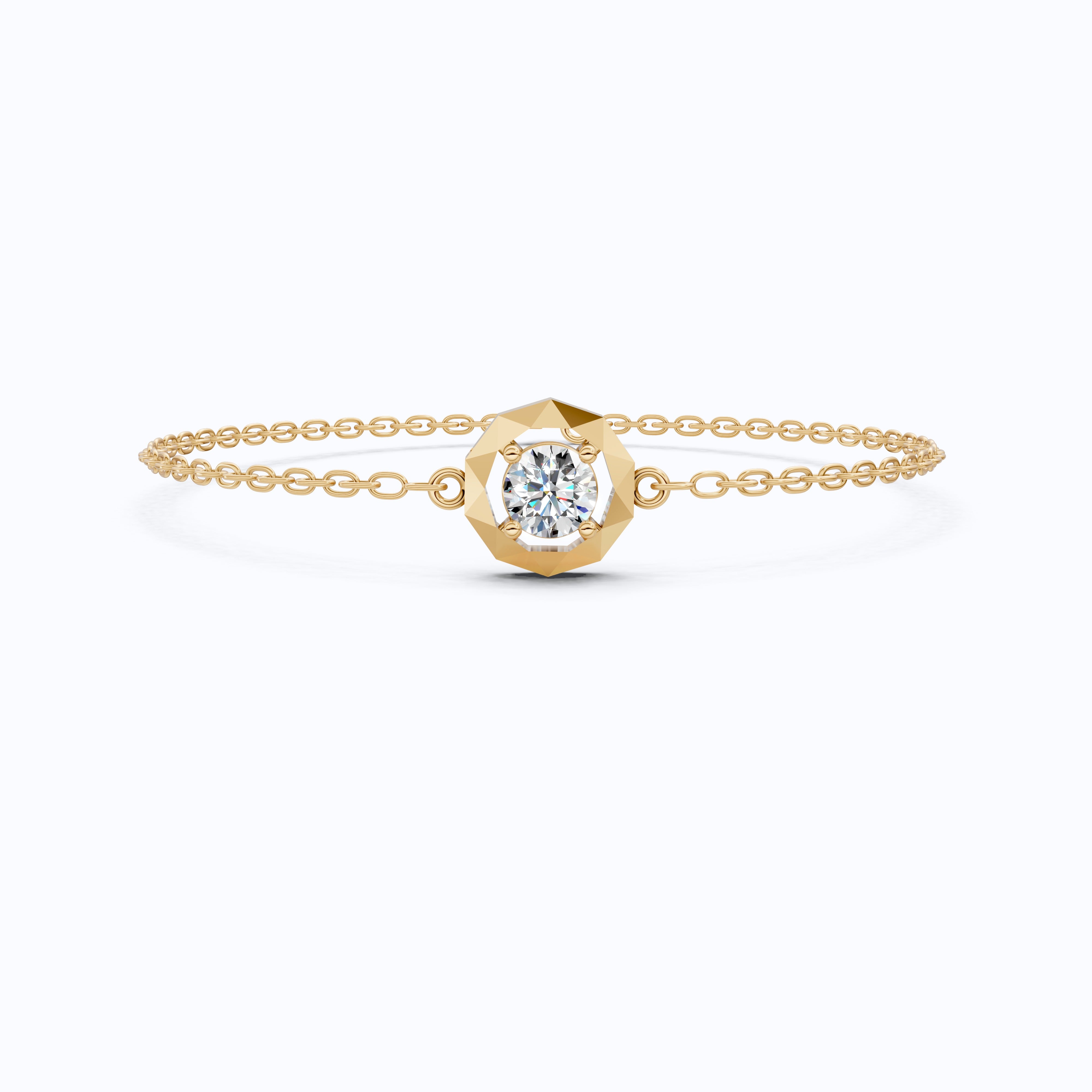 Classic Octagon Shaped Bezel Setting Solitaire Chain Bracelet in 14k Solid Gold, 0.30 CT Round Cut Lab Grown Diamond, Anniversary Gift For Women, Everyday Bracelet