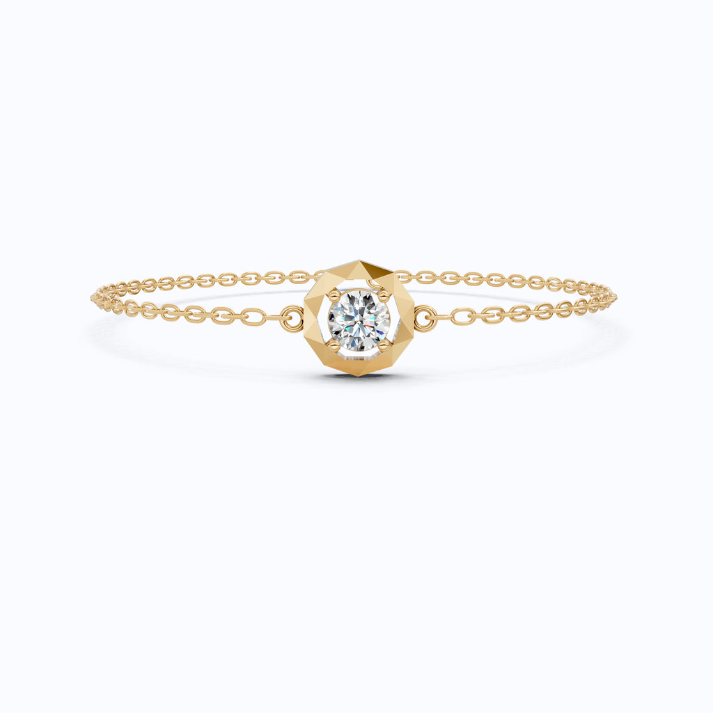 Classic Octagon Shaped Bezel Setting Solitaire Chain Bracelet in 14k Solid Gold, 0.30 CT Round Cut Lab Grown Diamond, Anniversary Gift For Women, Everyday Bracelet